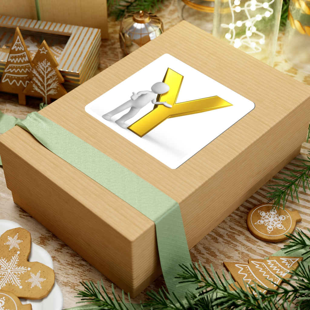 Gold Letter Y with 3D Figure Sticker | Kiss-Cut Sticker
