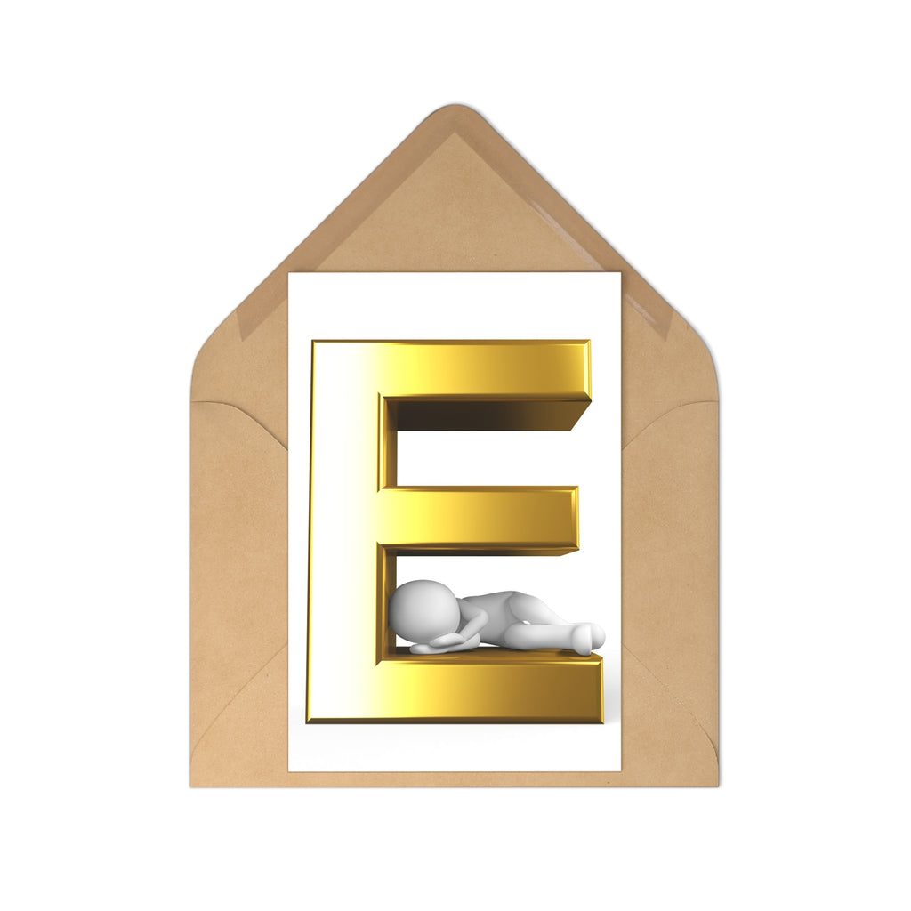 Gold 3D Letter E Postcards, Alphabet Letter E Stationery Set (7 pcs)
