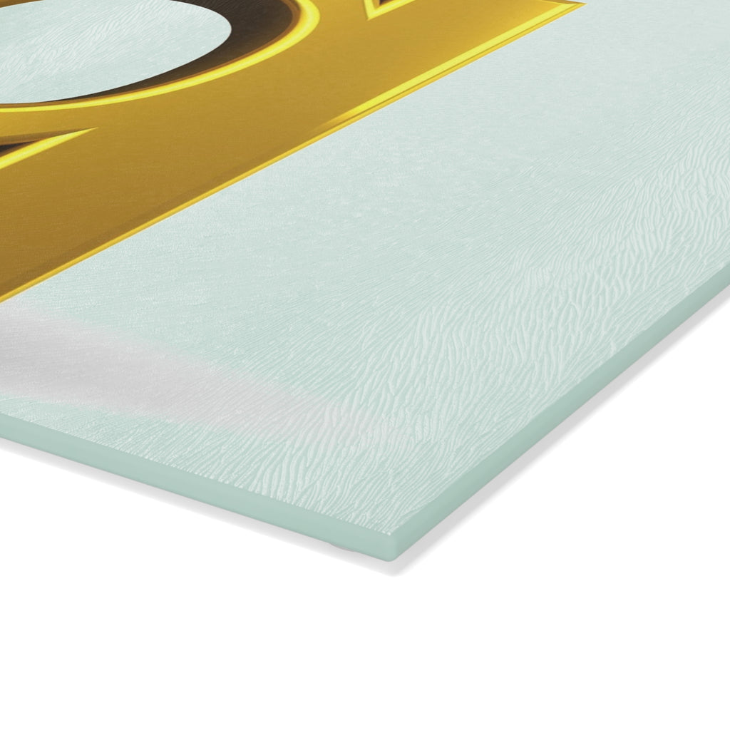 Gold Letter Q with Figure Glass Cutting Board | Decorative Kitchen Chopping Board