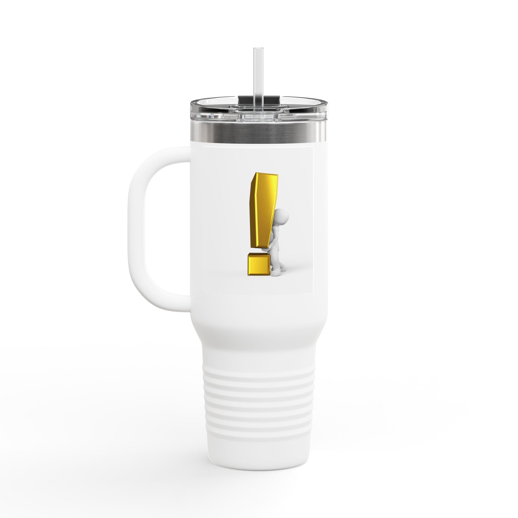 3D Character with Gold Exclamation Mark Travel Mug | 40oz Insulated Tumbler