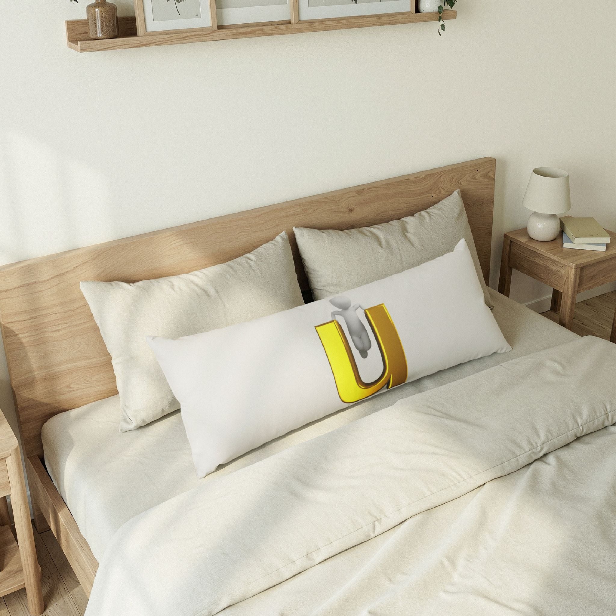 3D Gold Letter U with Figure Body Pillow | Monogram Initial Pillow