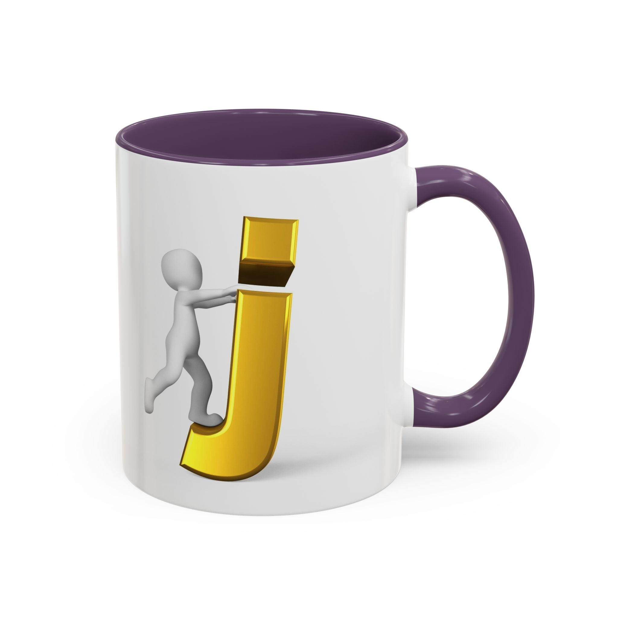 Tasse avec figurine 3D bâton poussant la lettre J dorée | Tasse à café