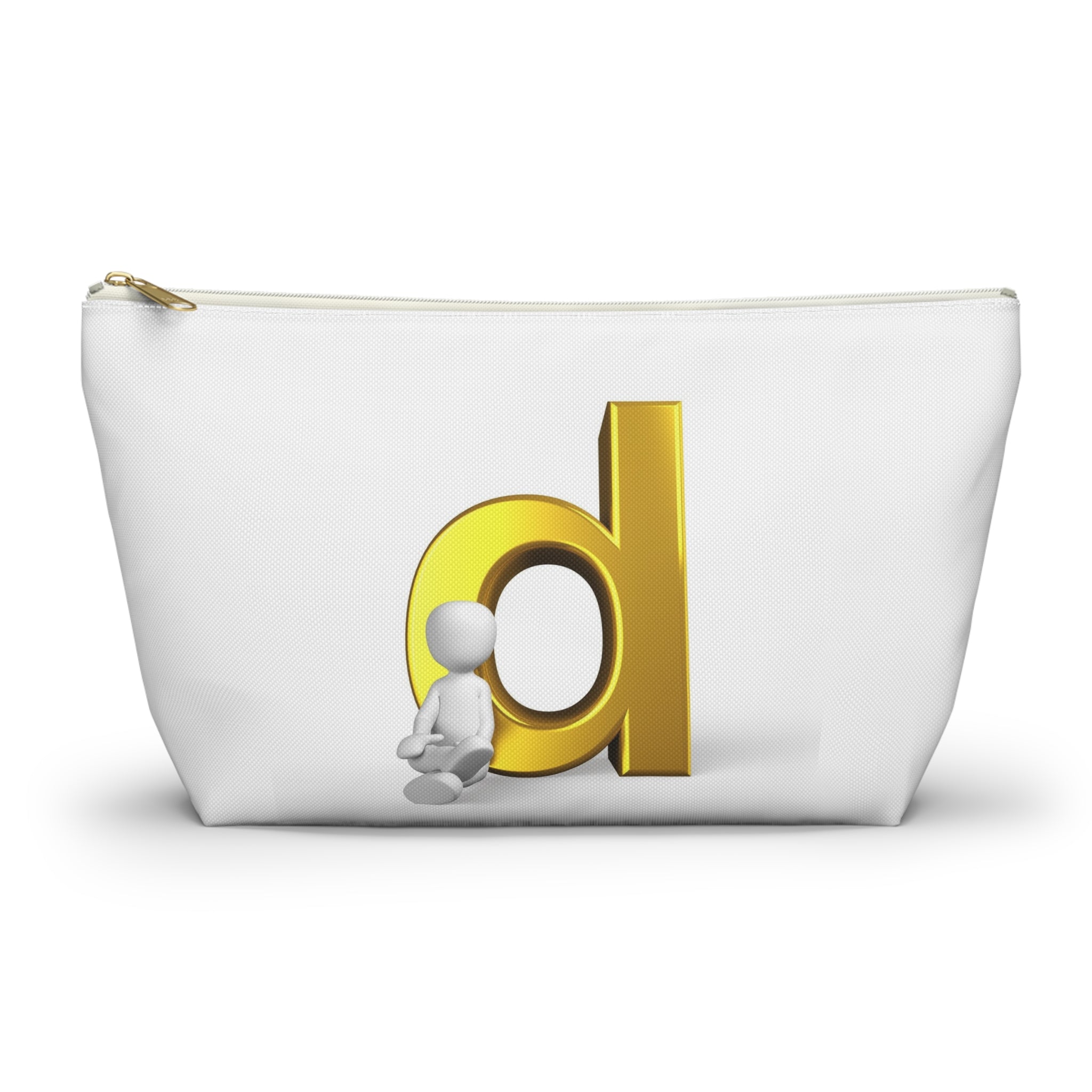 Gold Letter D with Sitting Figure Accessory Pouch | T-Bottom Zipper Pouch