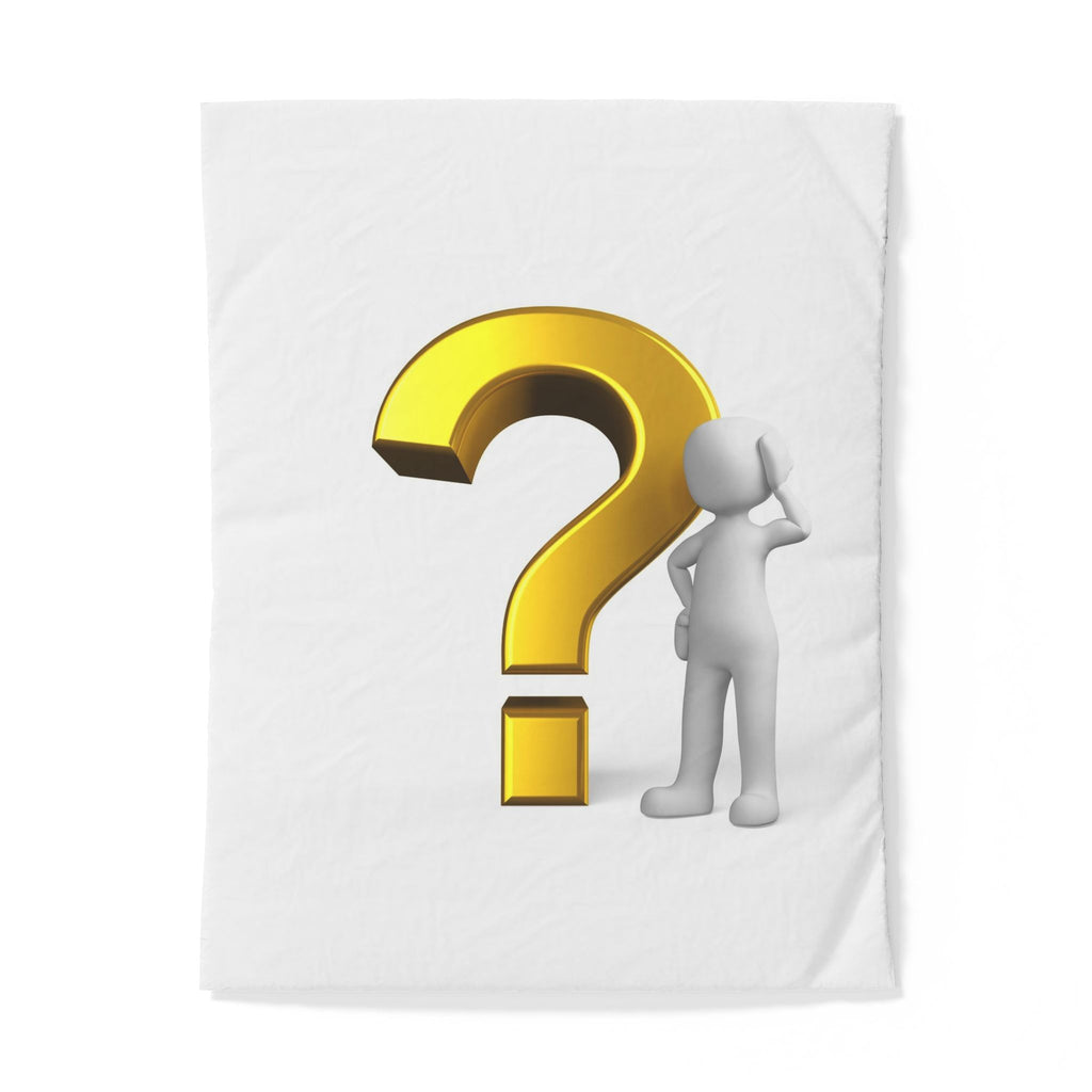 3D Gold Question Mark with Thinking Figure Duvet Cover | White Cotton