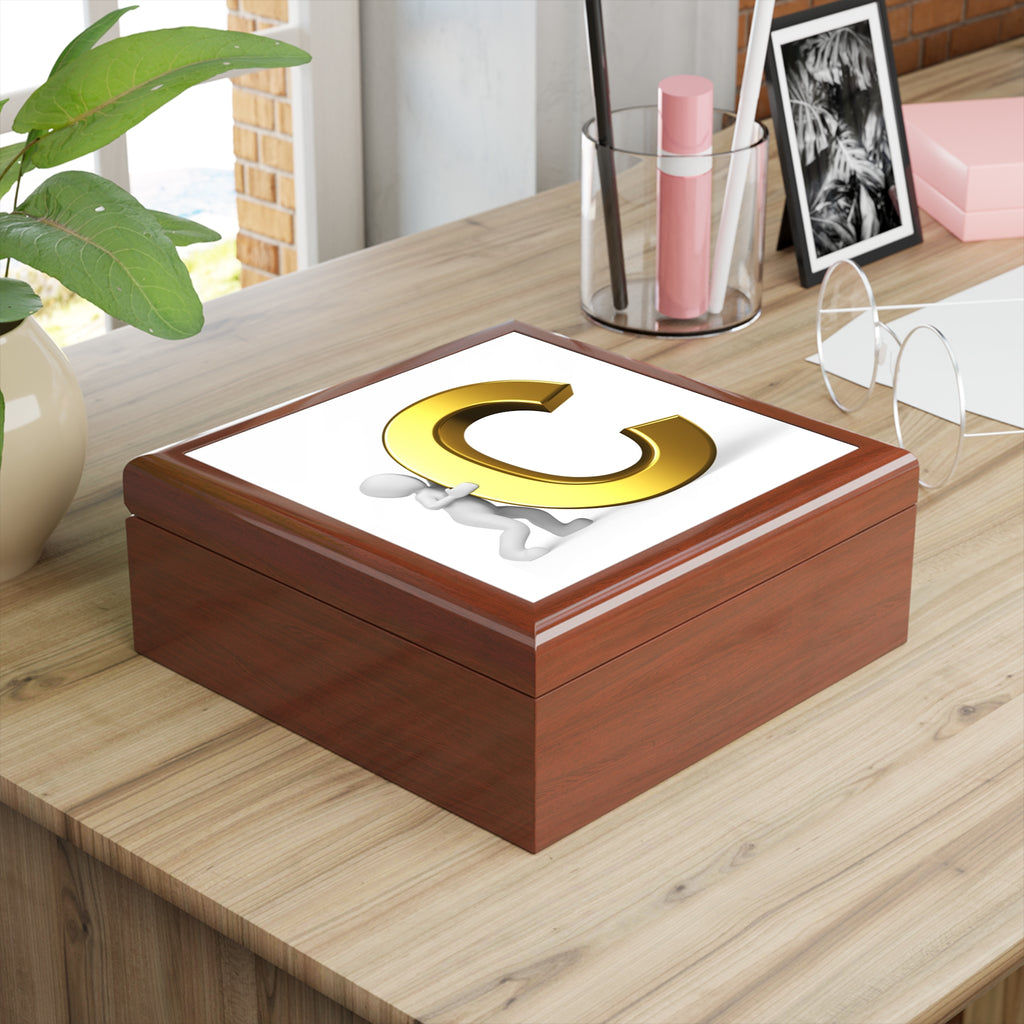 Gold Letter C Monogram Jewelry Box | Personalized Initial Keepsake