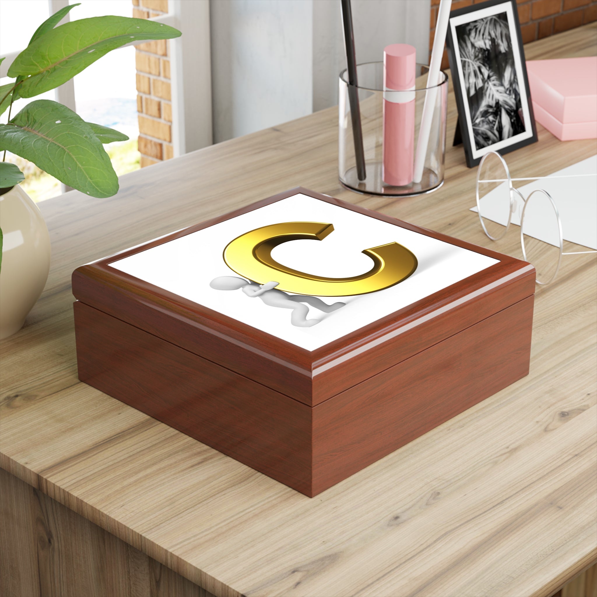 Gold Letter C Monogram Jewelry Box | Personalized Initial Keepsake