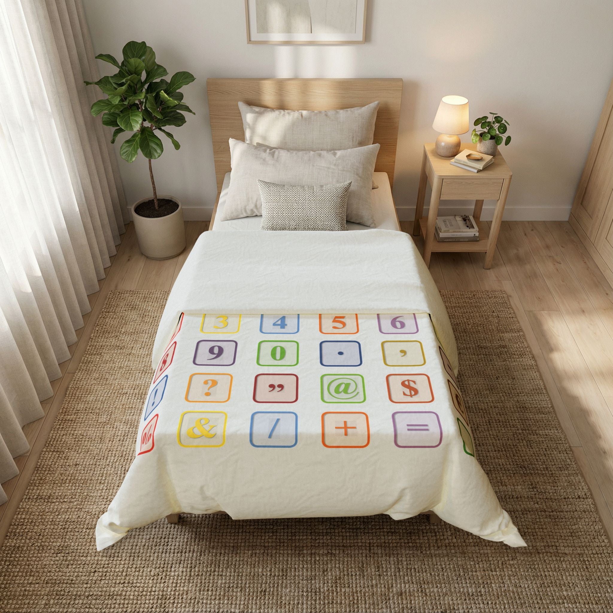 Colorful Alphabet and Symbols Cotton Duvet Cover | Kids ABC Blocks Bedding