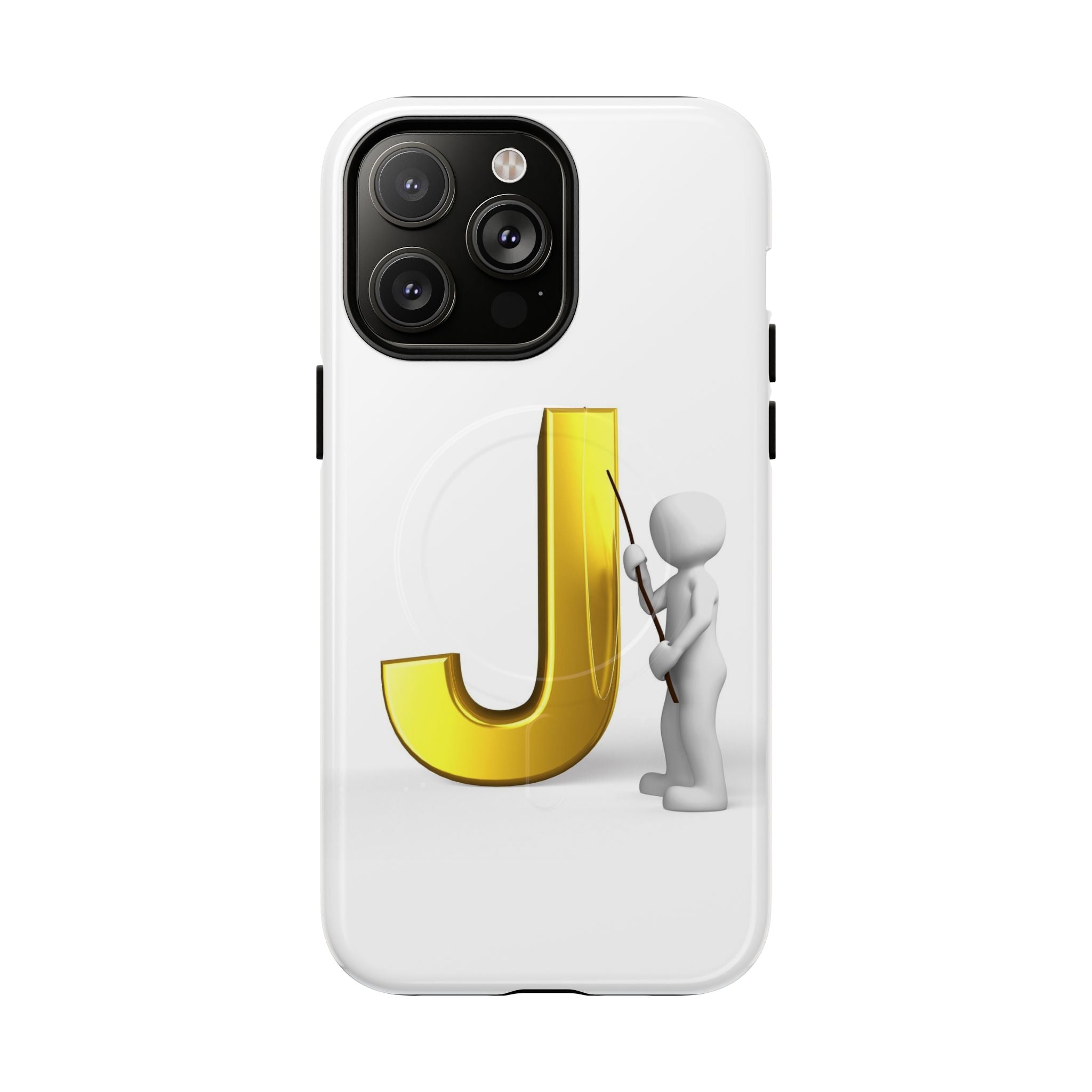Coque de téléphone aimantée résistante dorée avec lettre J et figure de peintre