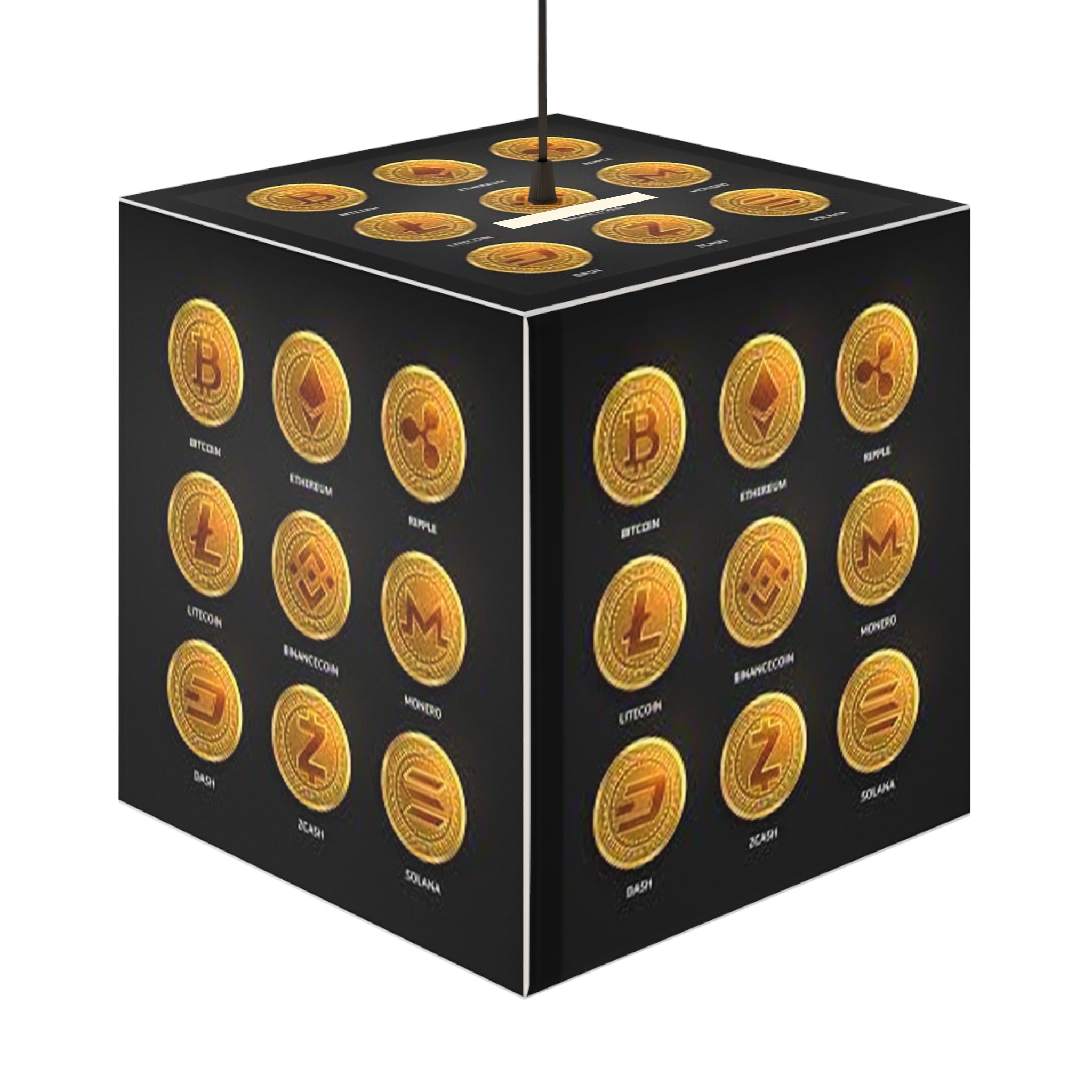 Icônes de pièces de crypto-monnaie Lampe cube lumineux | Bitcoin Ethereum Ripple Litecoin