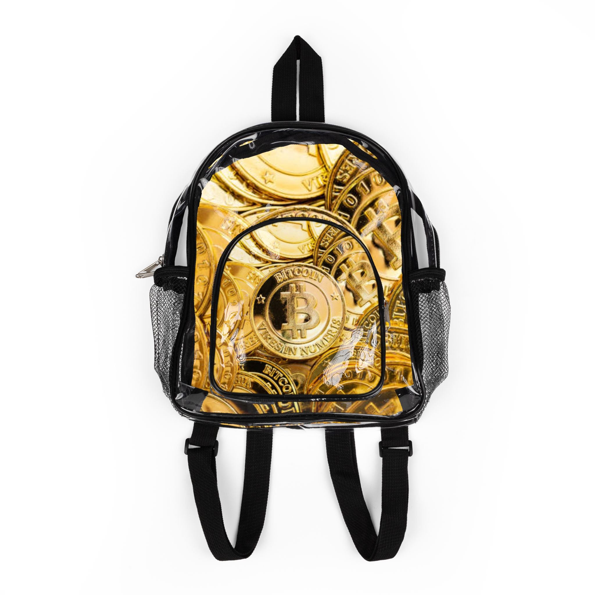 Gold Bitcoin Coins Clear Stadium Backpack | Transparent Coin Print Backpack