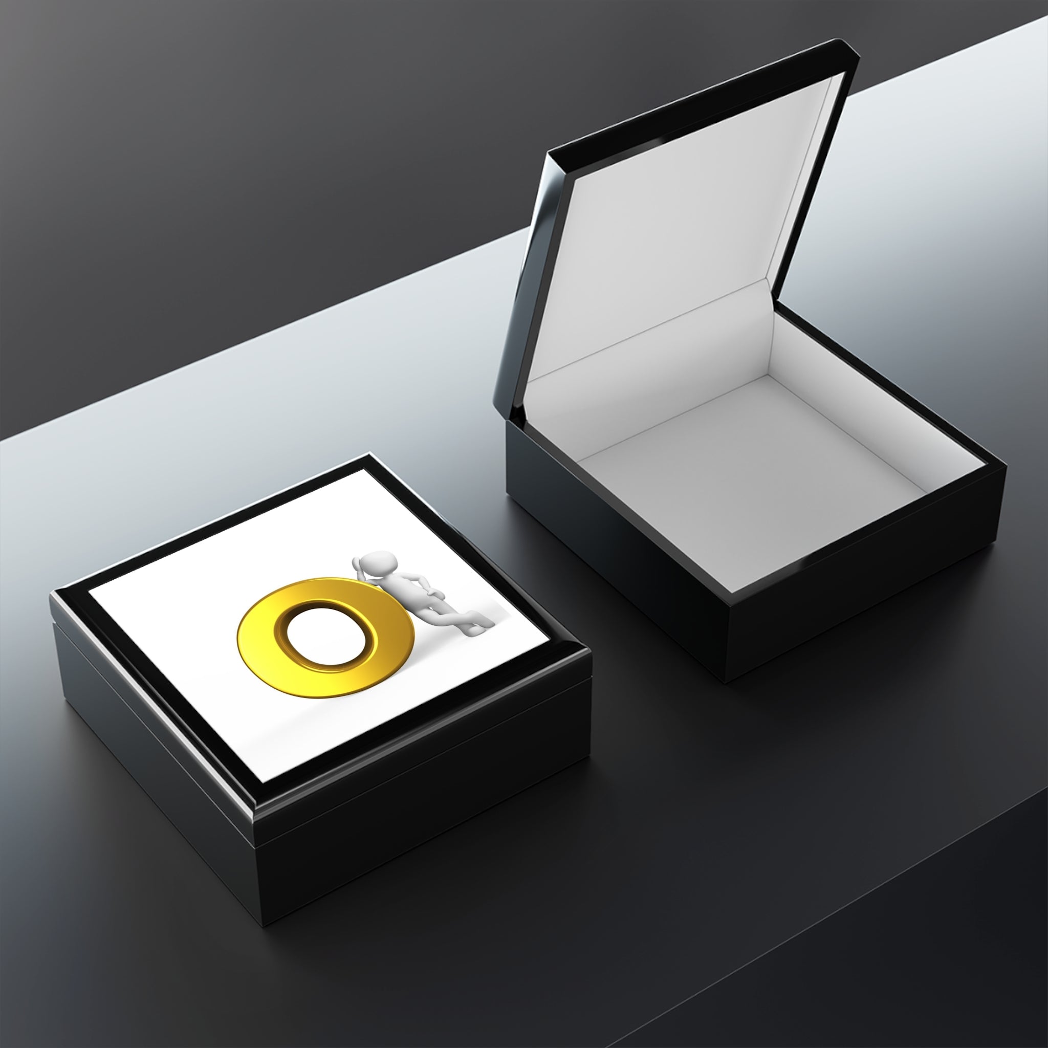 Gold Letter O Ring Sculpture jewelry box | decorative keepsake box