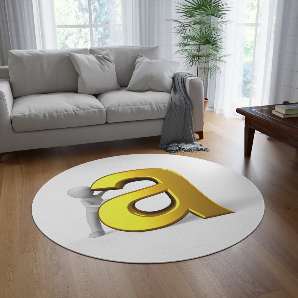Gold Letter A with Figure Round Rug | Monogram Initial Decor