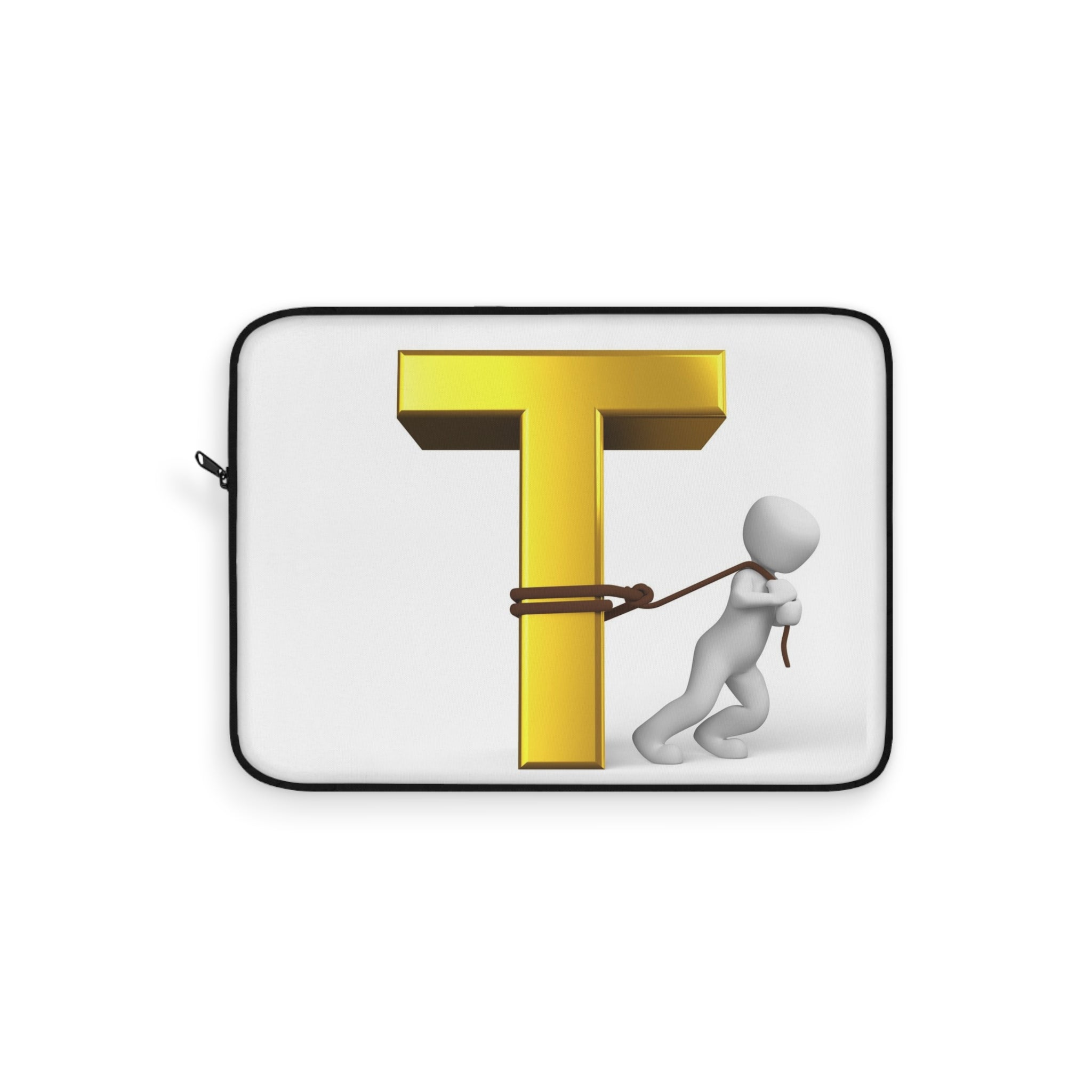 T Letter Tug Laptop Sleeve | Gold Initial Monogram, Alphabet Design