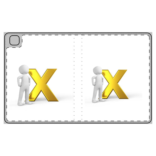 Étui Folio pour Tablette 3D Bonhomme Allumette avec Croix Dorée | Design Blanc Minimaliste
