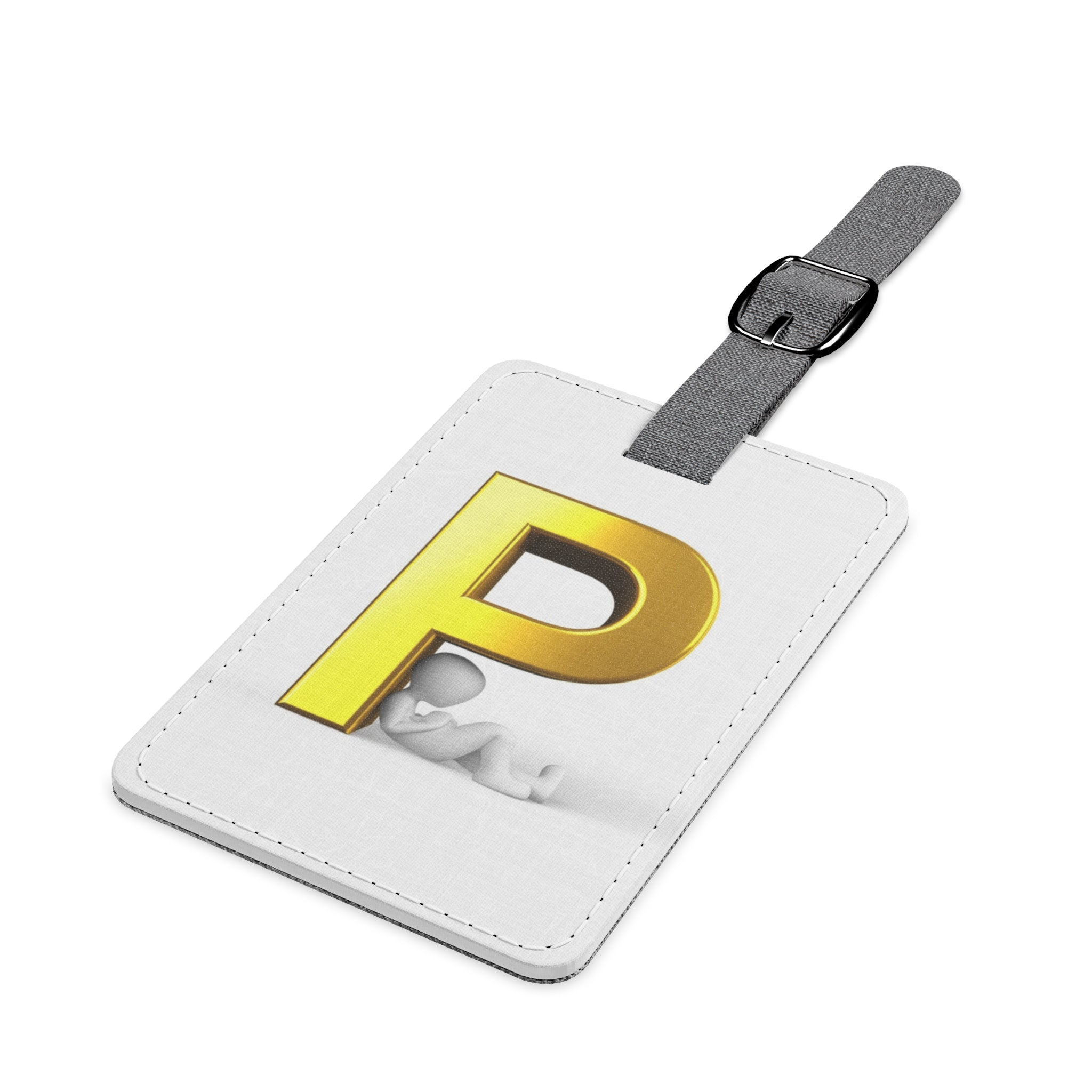 Gold Letter P Initial Luggage Tag | Monogram Rectangle