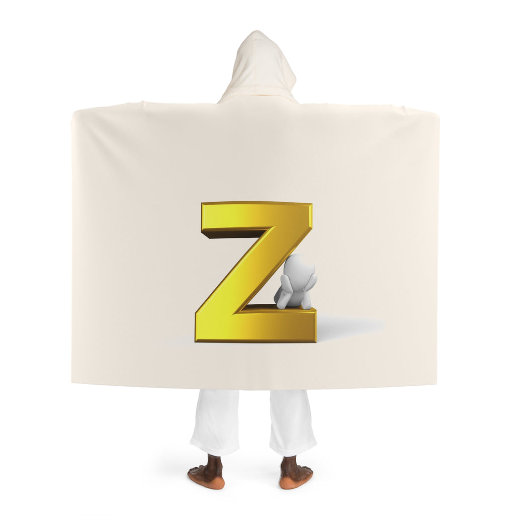 Gold Letter Z With Figure Cream Hooded Sherpa Fleece Blanket | Cozy Oversized Hooded Throw