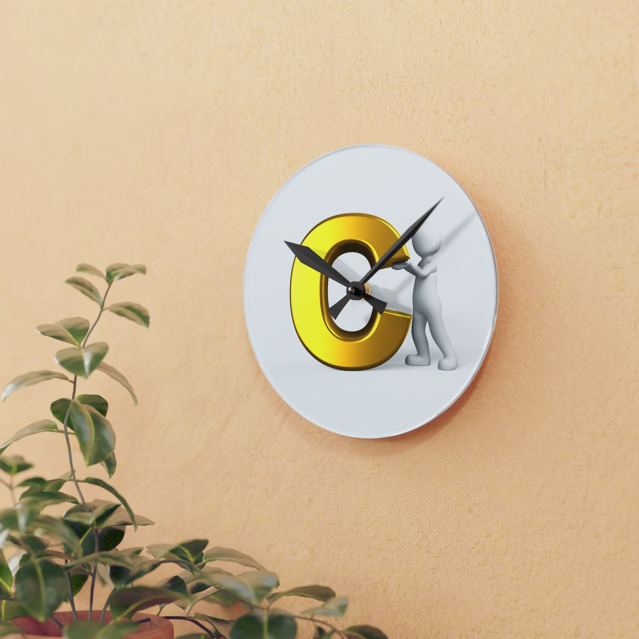 3D Gold Letter c with Figure Acrylic Wall Clock | Modern Legal Decor