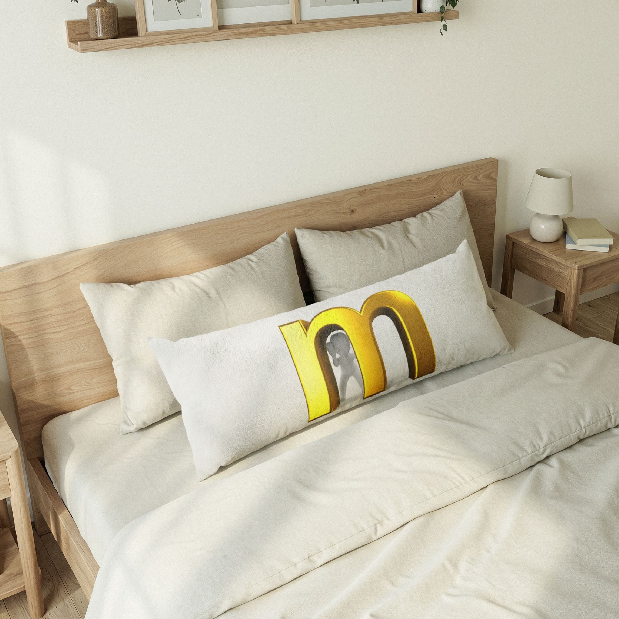 Gold 3D Letter M Body Pillow | Monogram Initial Decorative Pillow