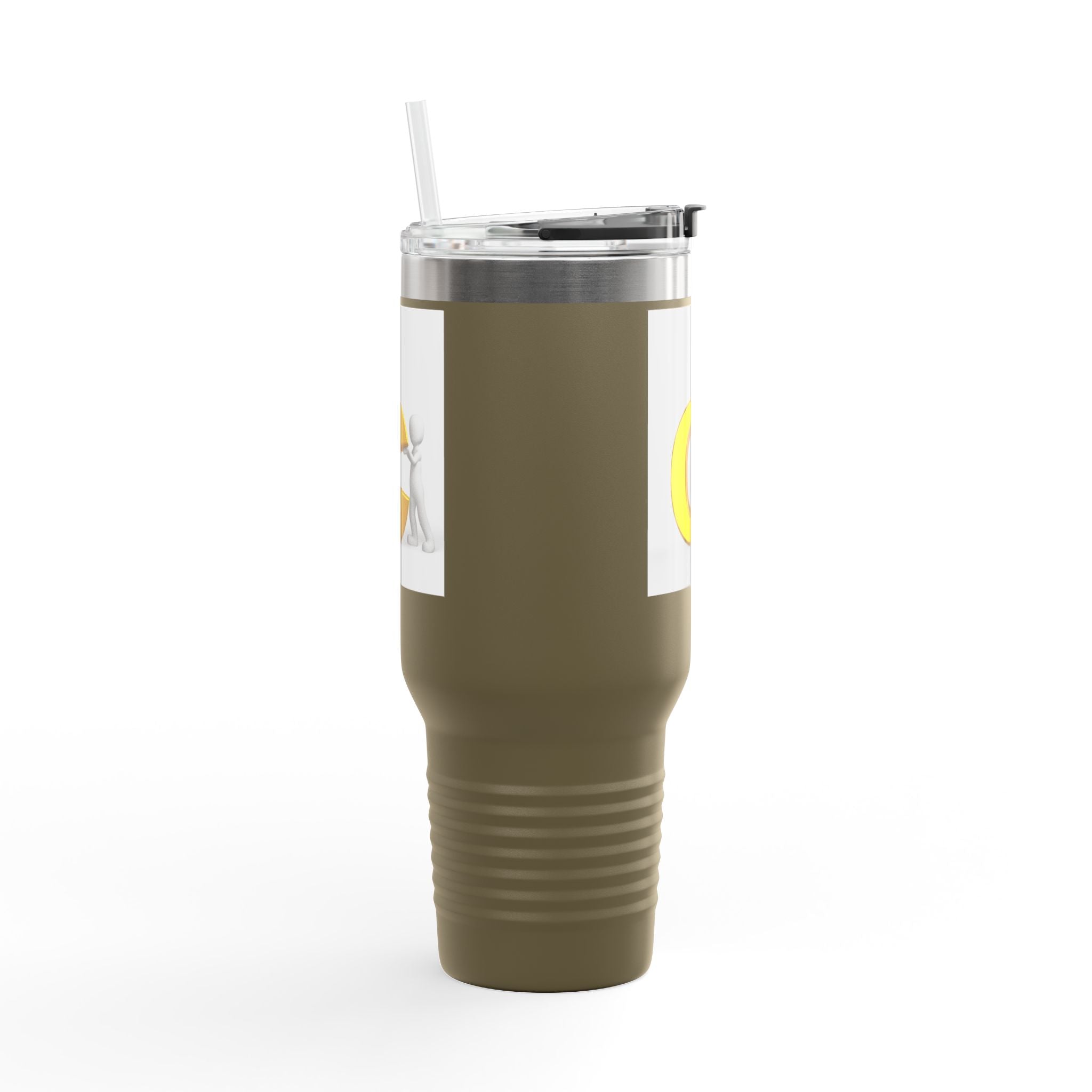 3D Character Leaning on Yellow Letter C Travel Mug | 40oz Insulated Tumbler