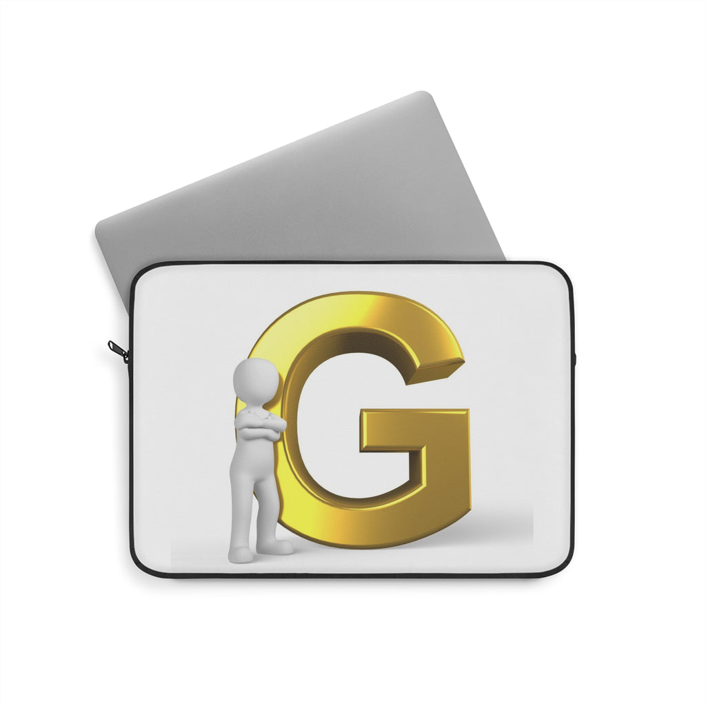 Gold Letter G with 3D Figure Laptop Sleeve | Monogram Initial Case