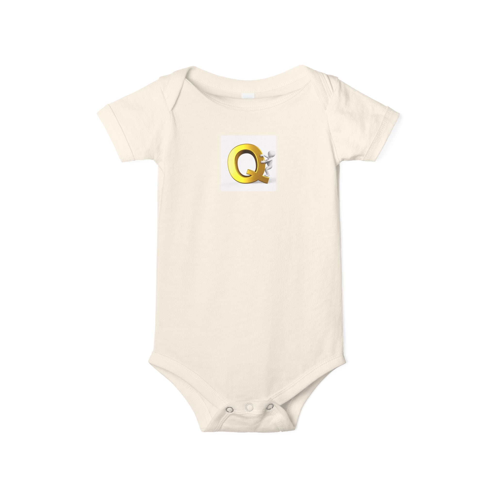 Lettre Q dorée avec figurine mignonne une pièce | Body bébé monogramme