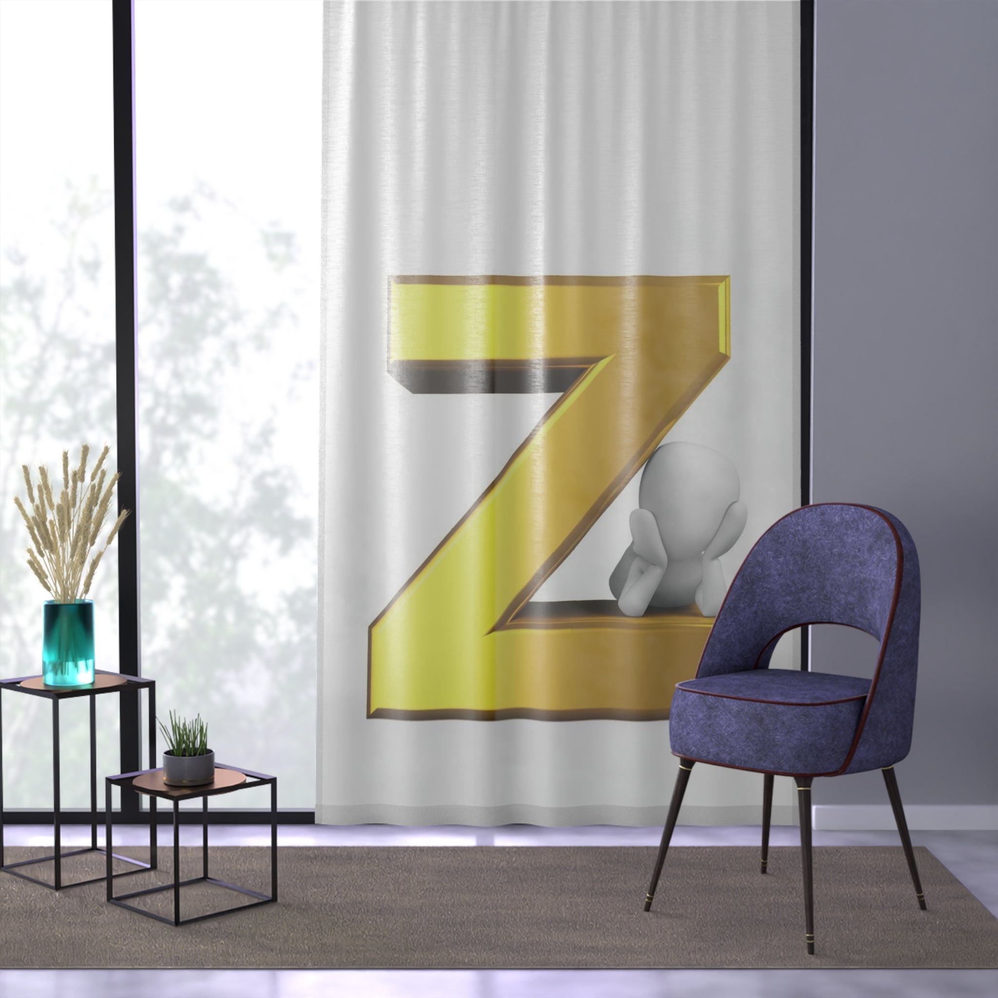 Gold Letter Z curtain | Window Curtain | Monogram Initial Z
