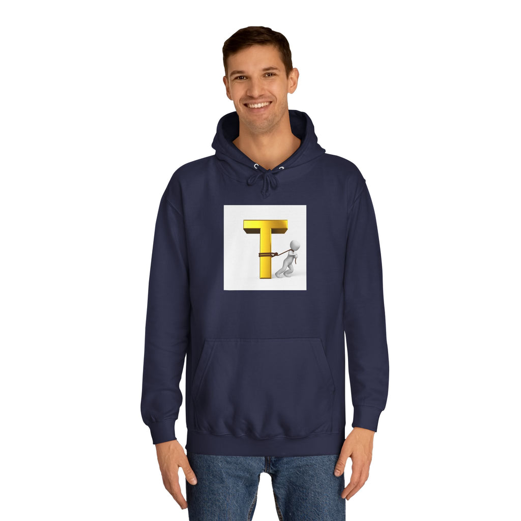Letter T Mascot Pulling Block T Hoodie | Monogram Initial T Sweatshirt