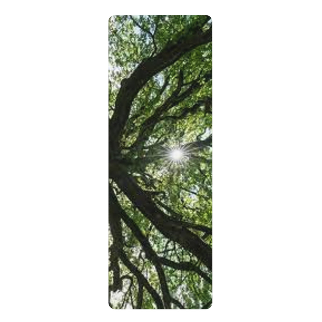 Sunlit Tree Canopy Rubber Yoga Mat | Forest Nature Photography