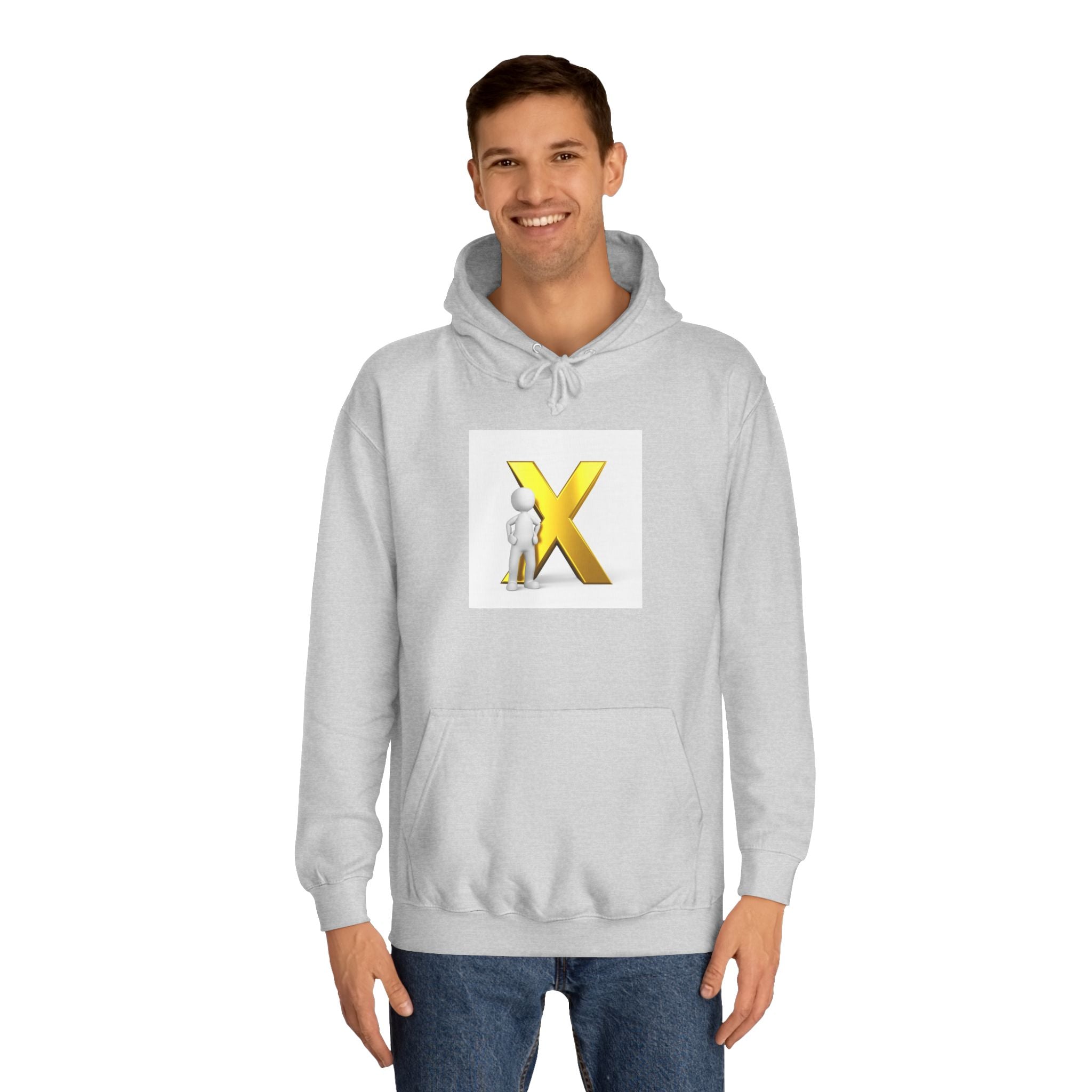 Golden Letter X Graphic Hoodie | 3D Stick Figure Initial X Sweatshirt