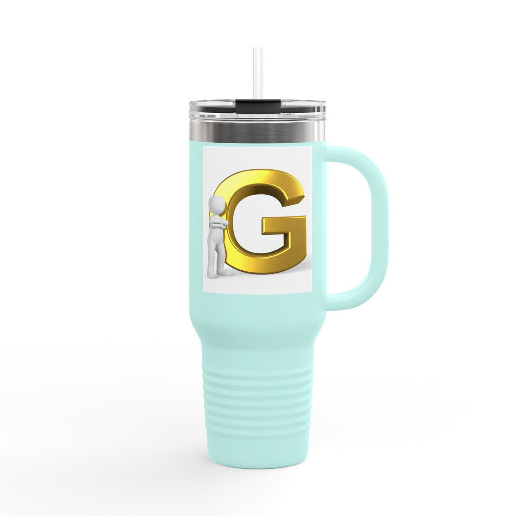 Gold 3D Letter G Initial Travel Mug 40oz | Insulated Tumbler