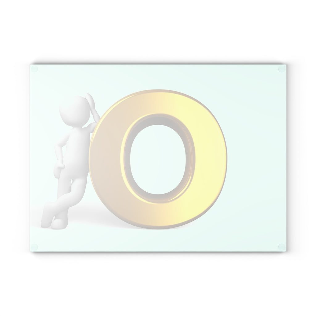 3D Gold Letter O  Character Glass Cutting Board | Decorative Kitchen Prep Surface
