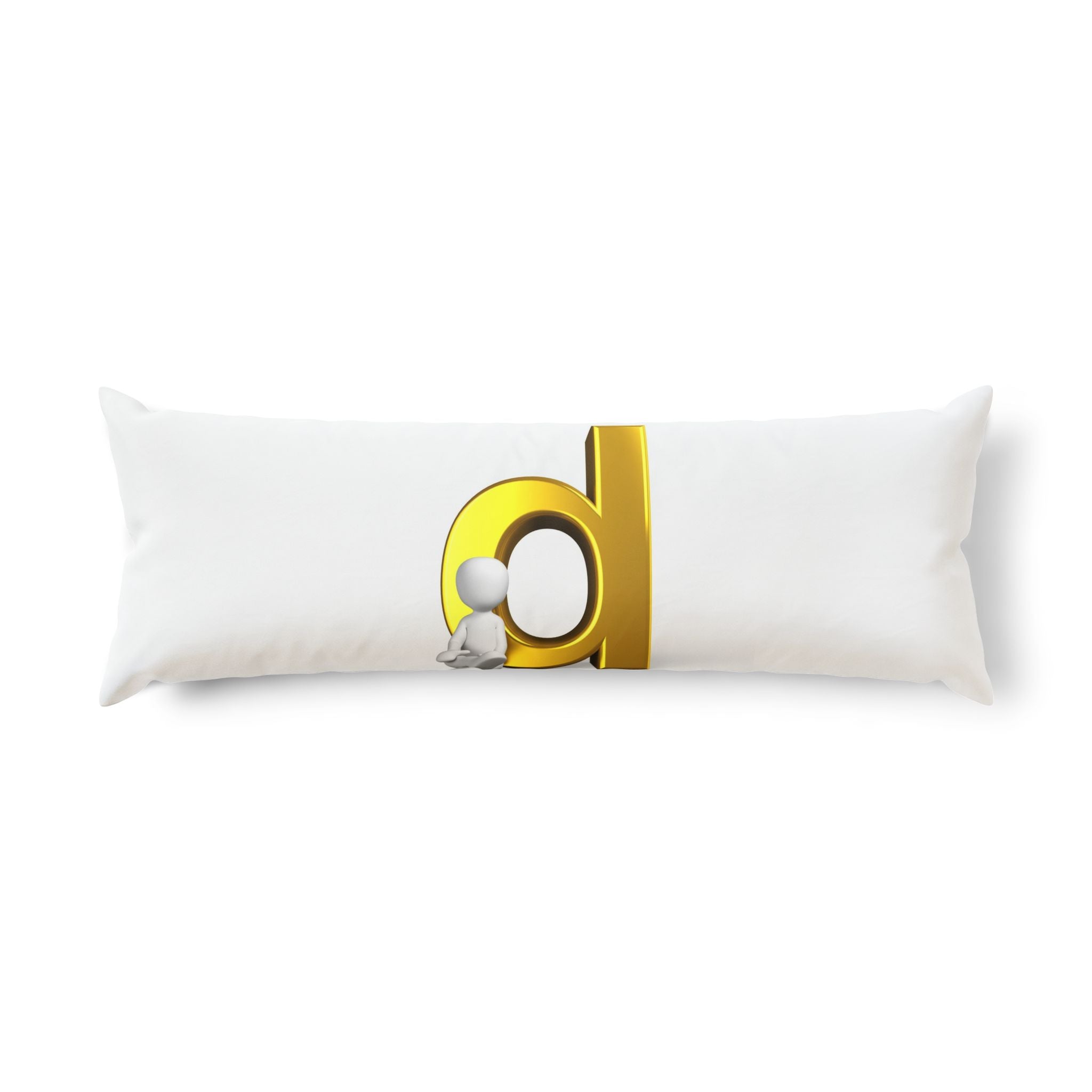 Oreiller de corps avec la lettre D dorée et un personnage assis | Décor monogramme personnalisé