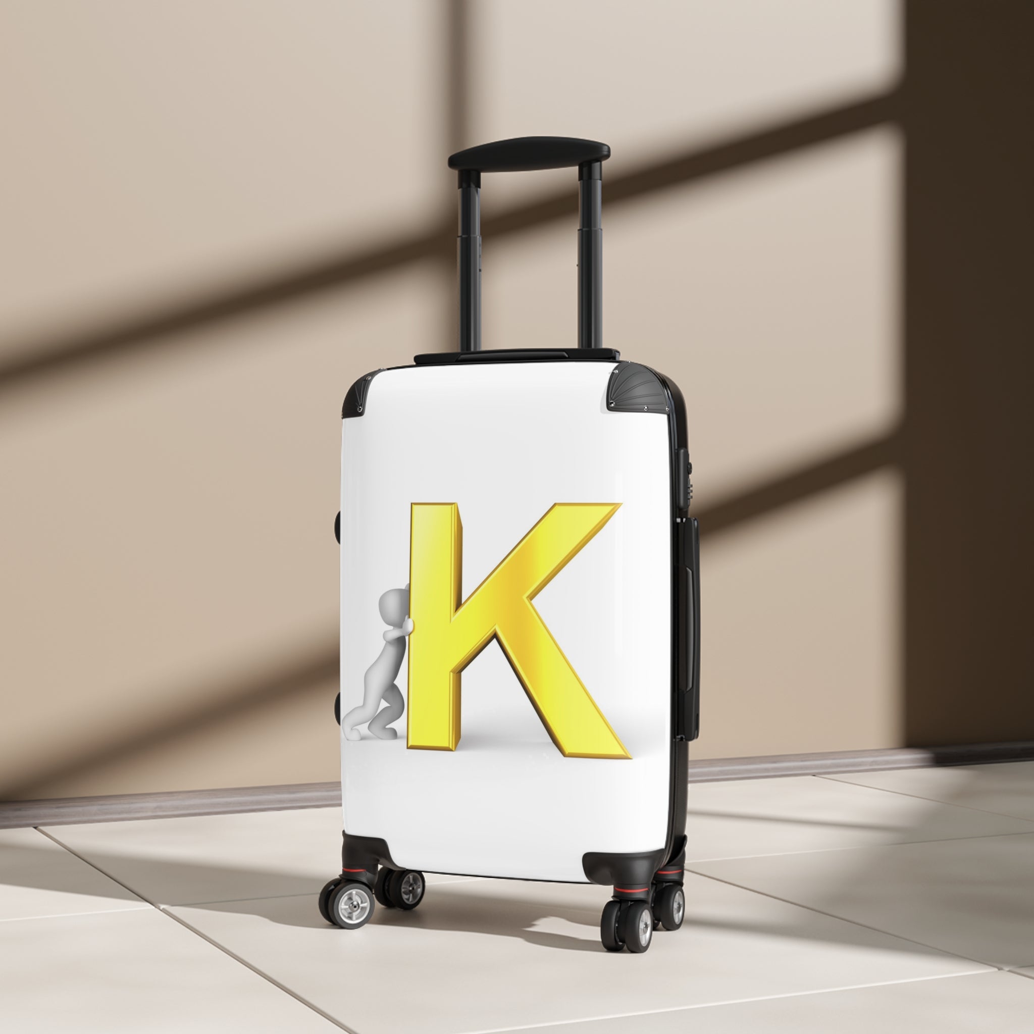 Yellow Letter K Monogram Suitcase | Personalized Initial Luggage