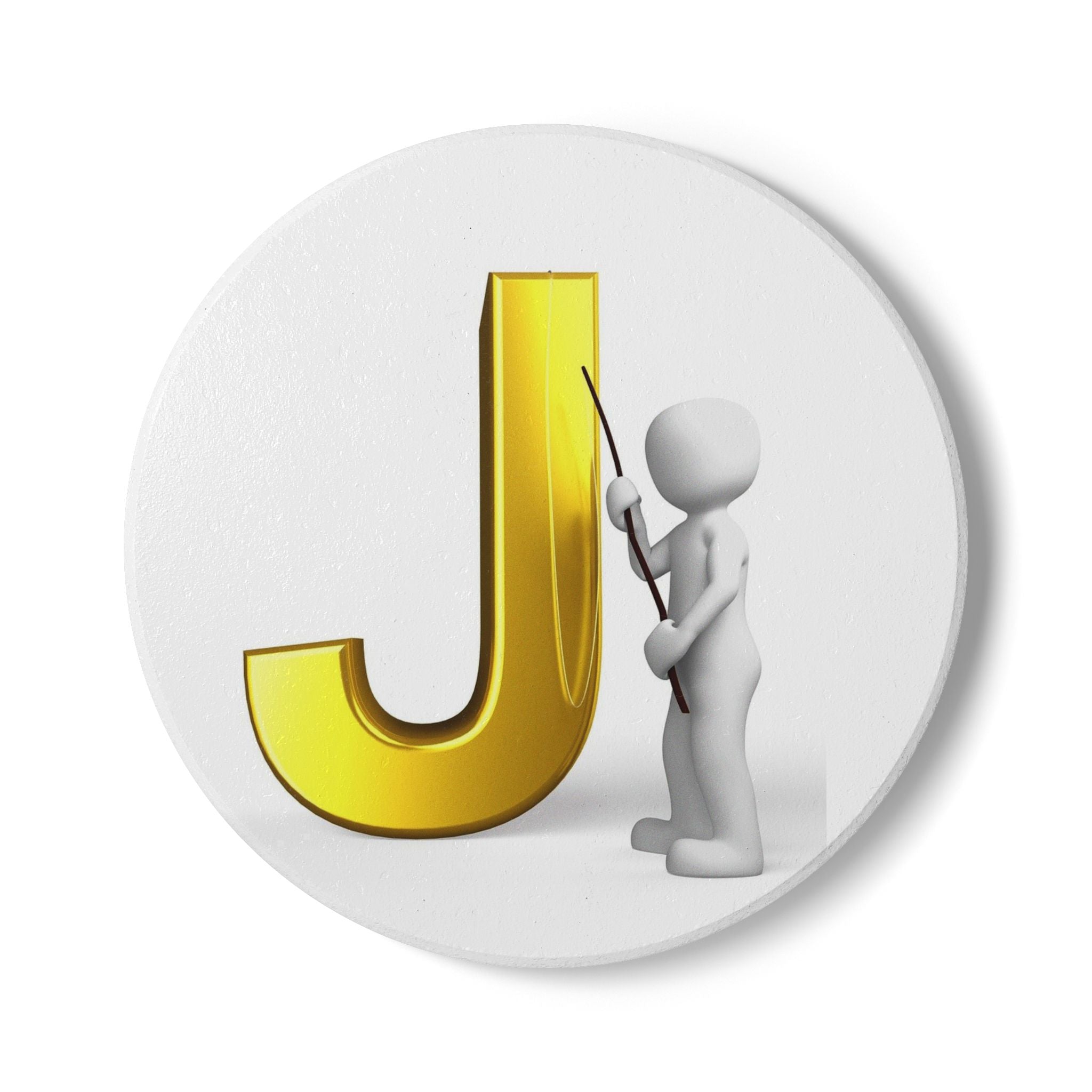 Gold Letter J with Figure Ceramic Coaster | Monogram Initial Home Decor