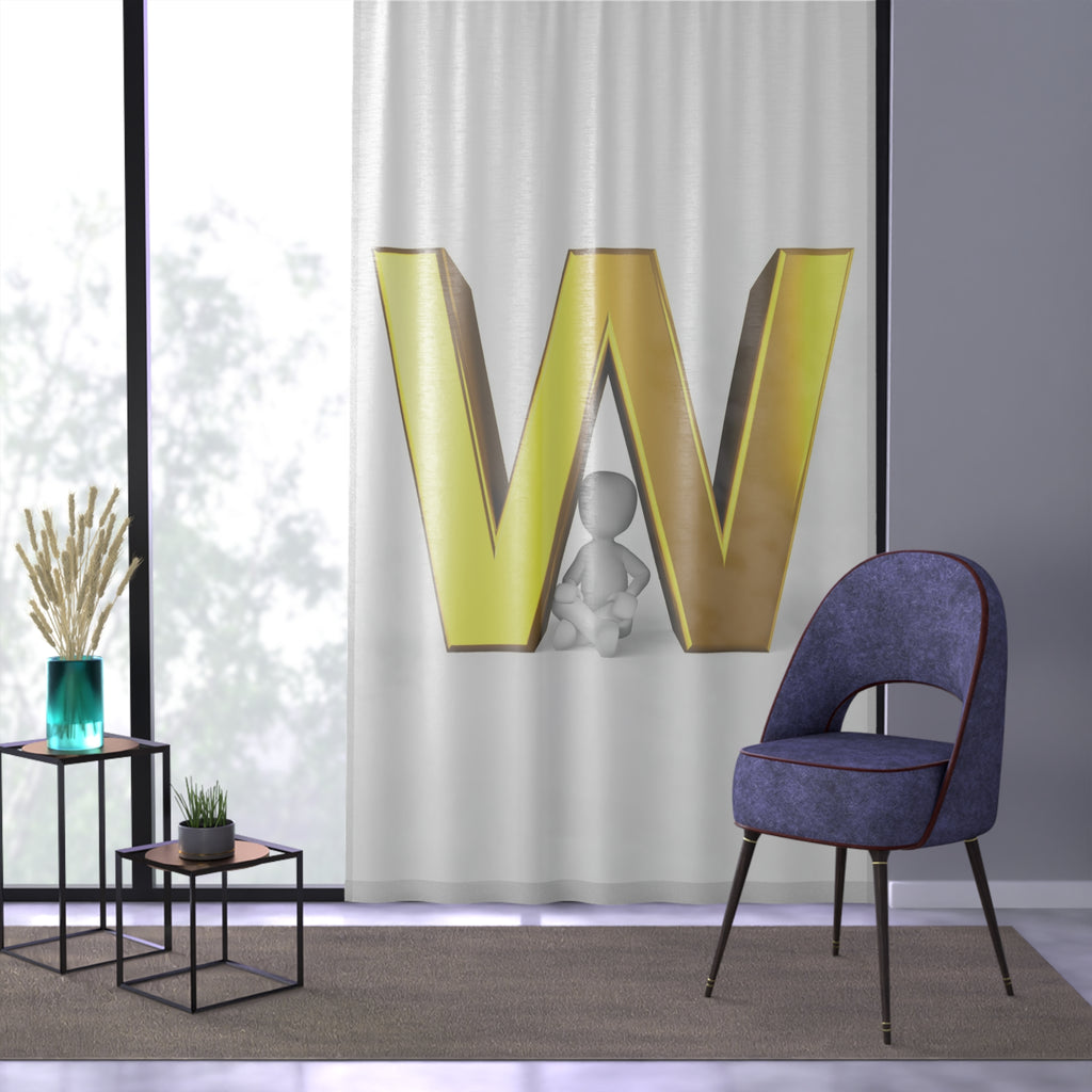 Gold Letter W Monogram Window Curtain | Initial Letter W Sheer Drapery