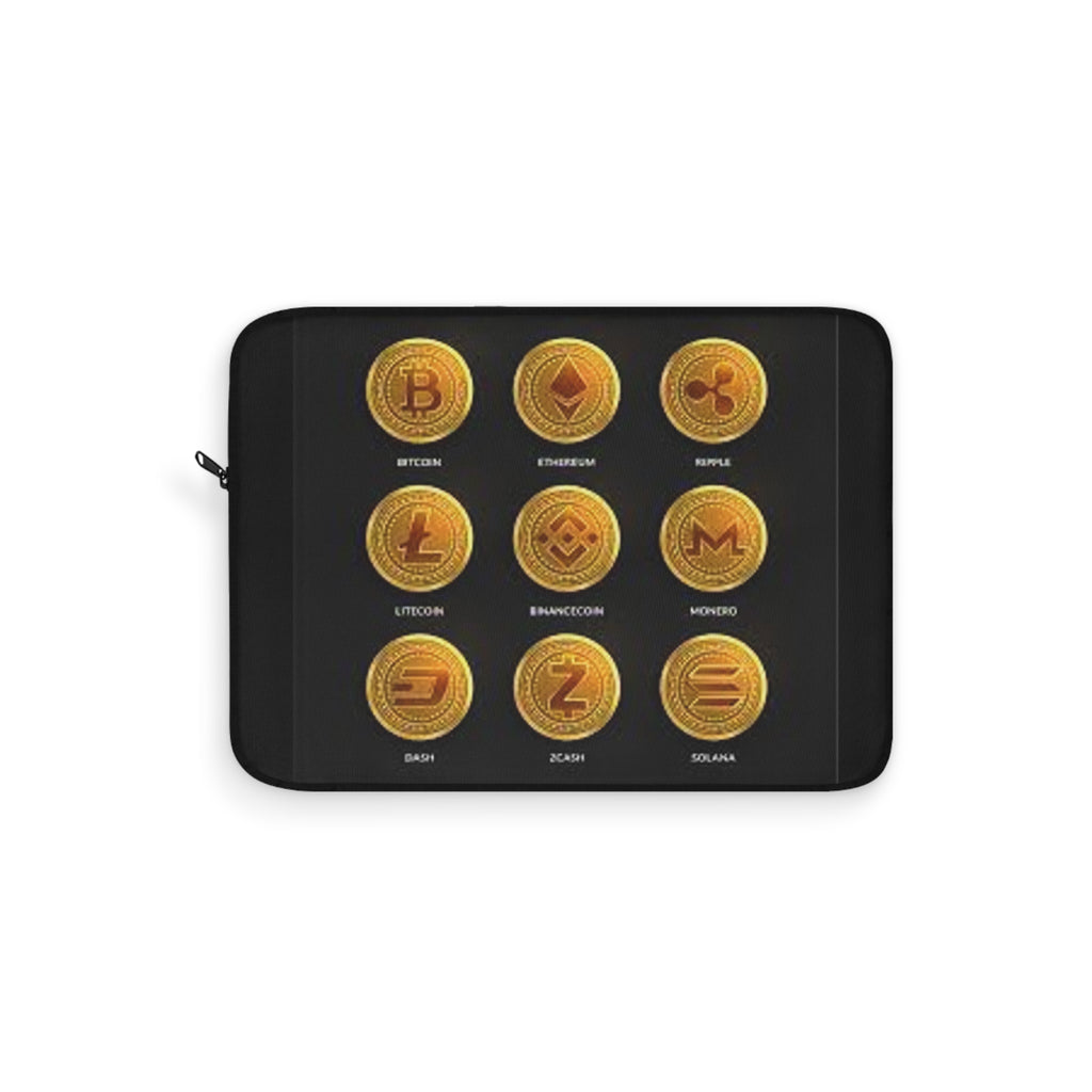 Cryptocurrency Coin Icons Laptop Sleeve | Bitcoin Ethereum Ripple Litecoin Monero