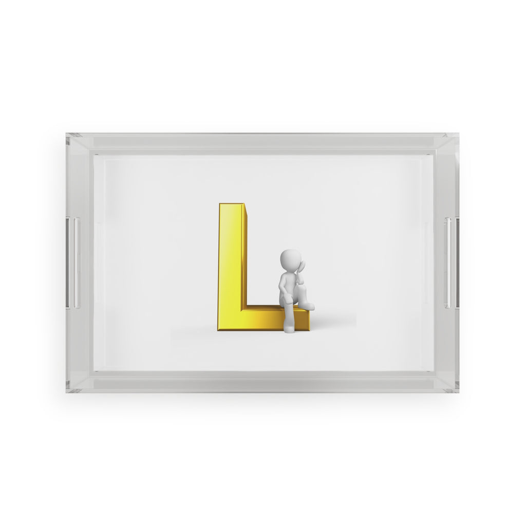 Gold Letter L with Sitting Figure Acrylic Serving Tray | Monogram Initial Tray