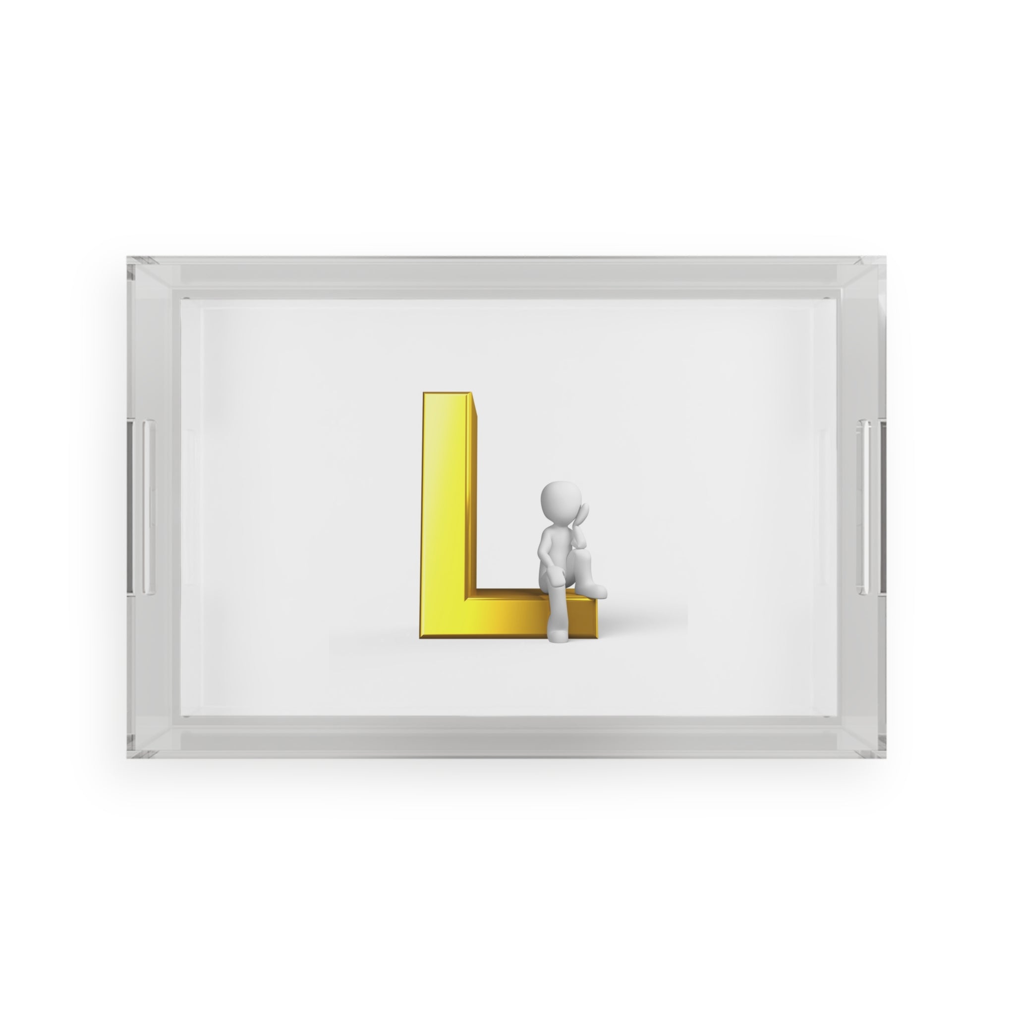Gold Letter L with Sitting Figure Acrylic Serving Tray | Monogram Initial Tray
