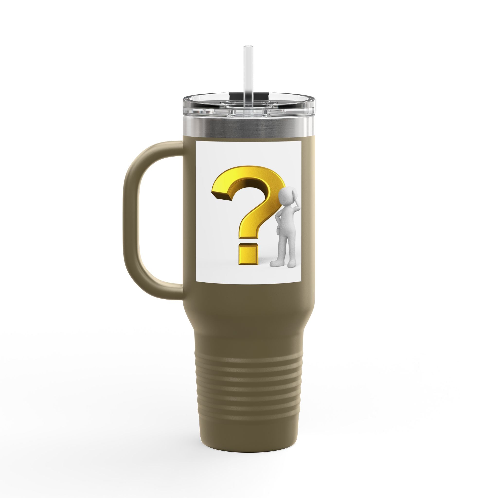 3D Gold Question Mark Illustration Travel Mug | 40oz Insulated Tumbler