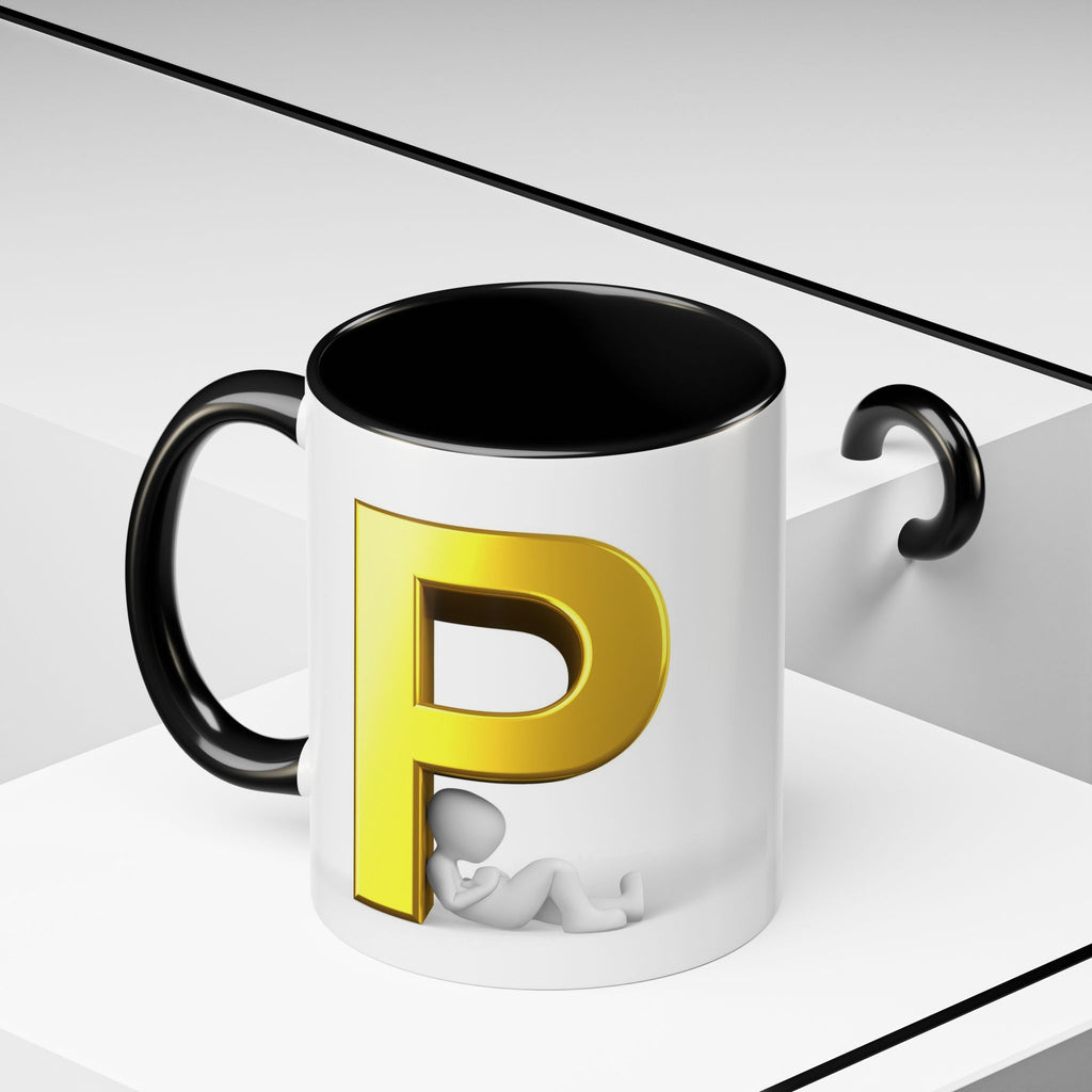 Mug Lettre P dorée avec silhouette relaxante | Mug à café avec anse colorée 325 ml 445 ml