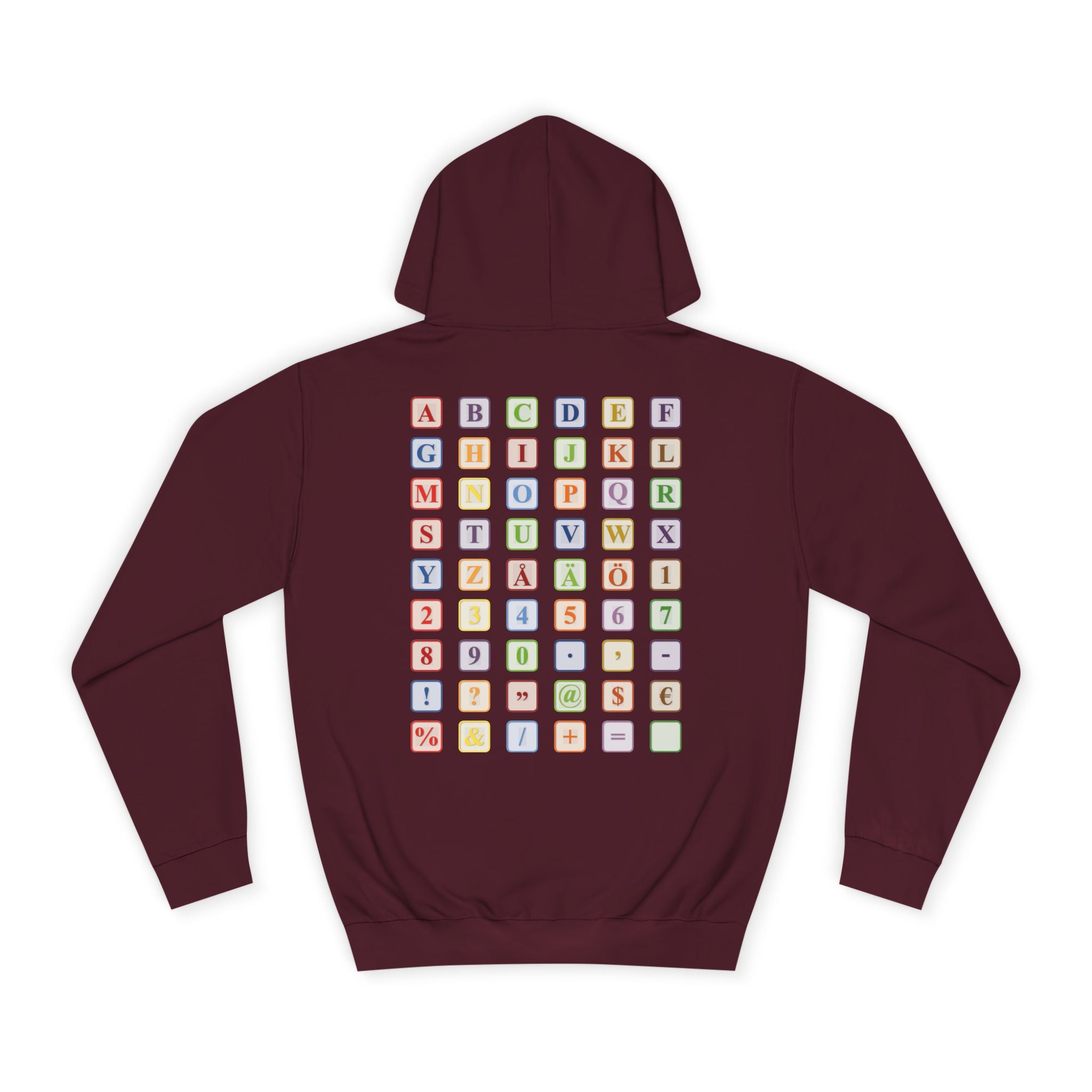 Alphabet Blocks Hoodie | Colorful Letter Grid, Back & Front Print