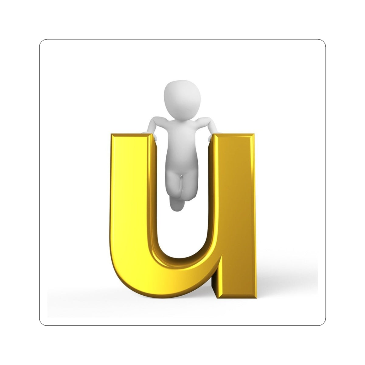 Lettre U dorée 3D avec autocollant Mini figurine | Autocollant prédécoupé