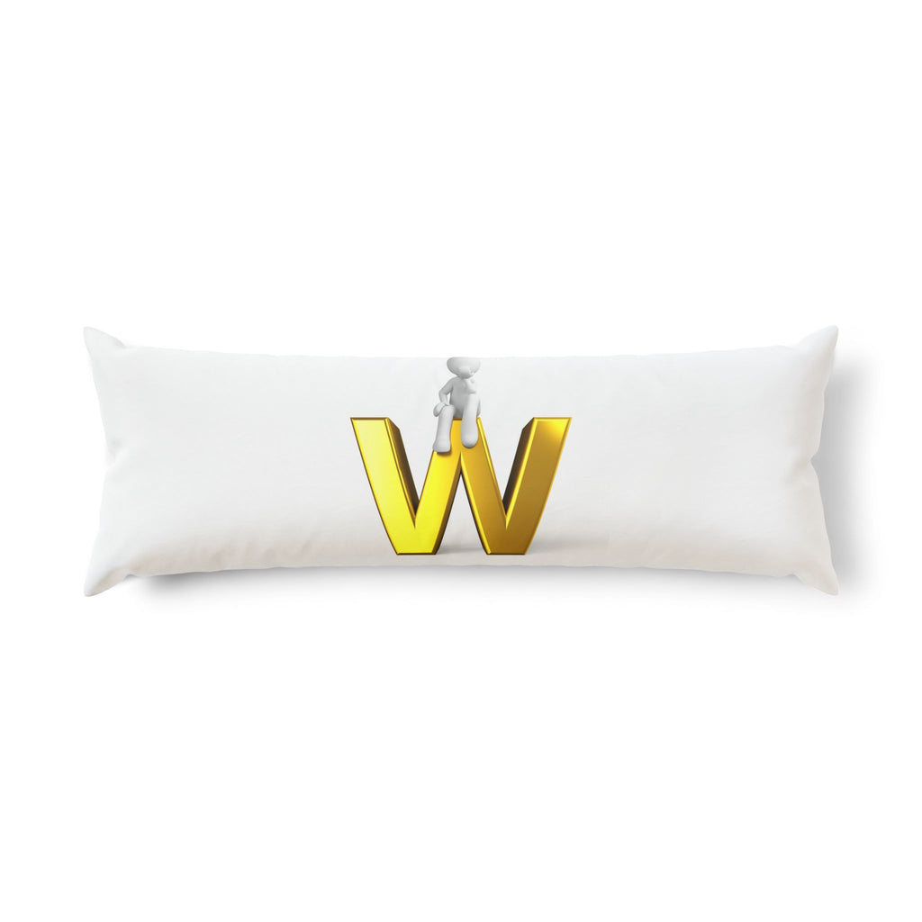 Gold Letter W with Figure Body Pillow | Monogram Initial Pillow
