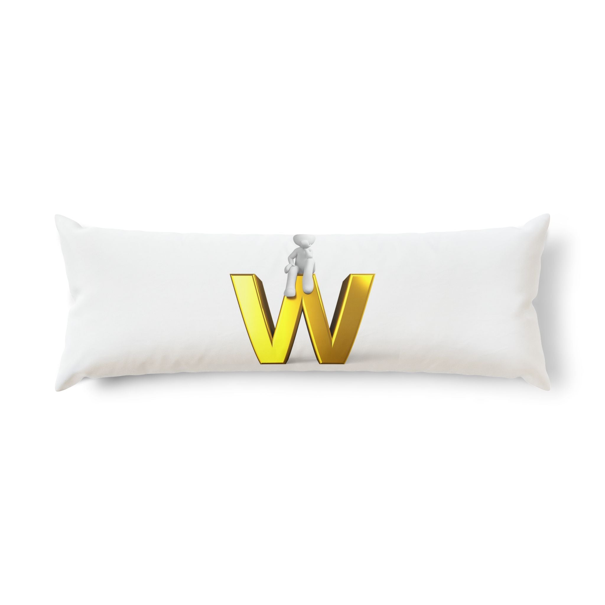 Gold Letter W with Figure Body Pillow | Monogram Initial Pillow