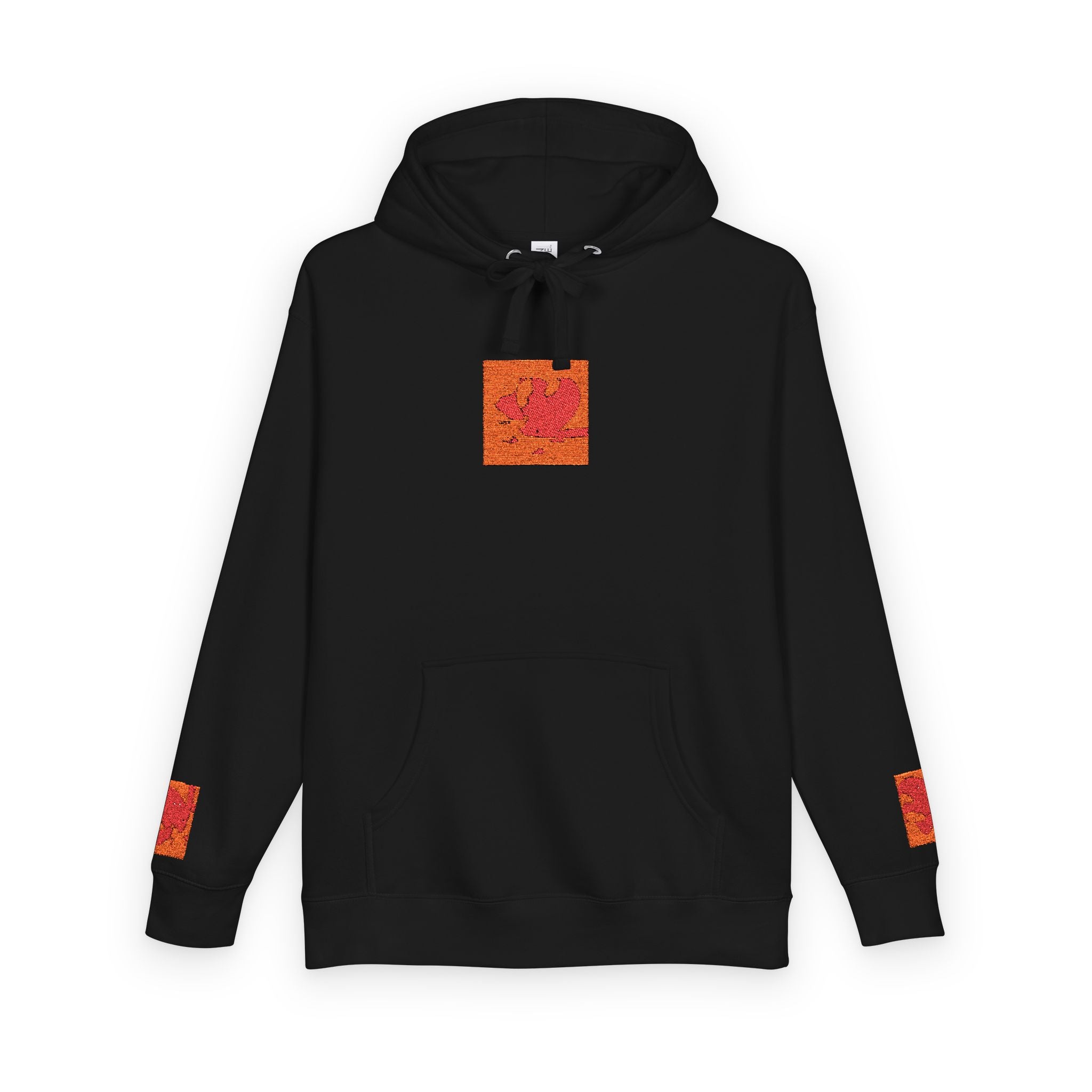 Orange Phoenix Pixel Art Hoodie | Square Chest & Sleeve Patch