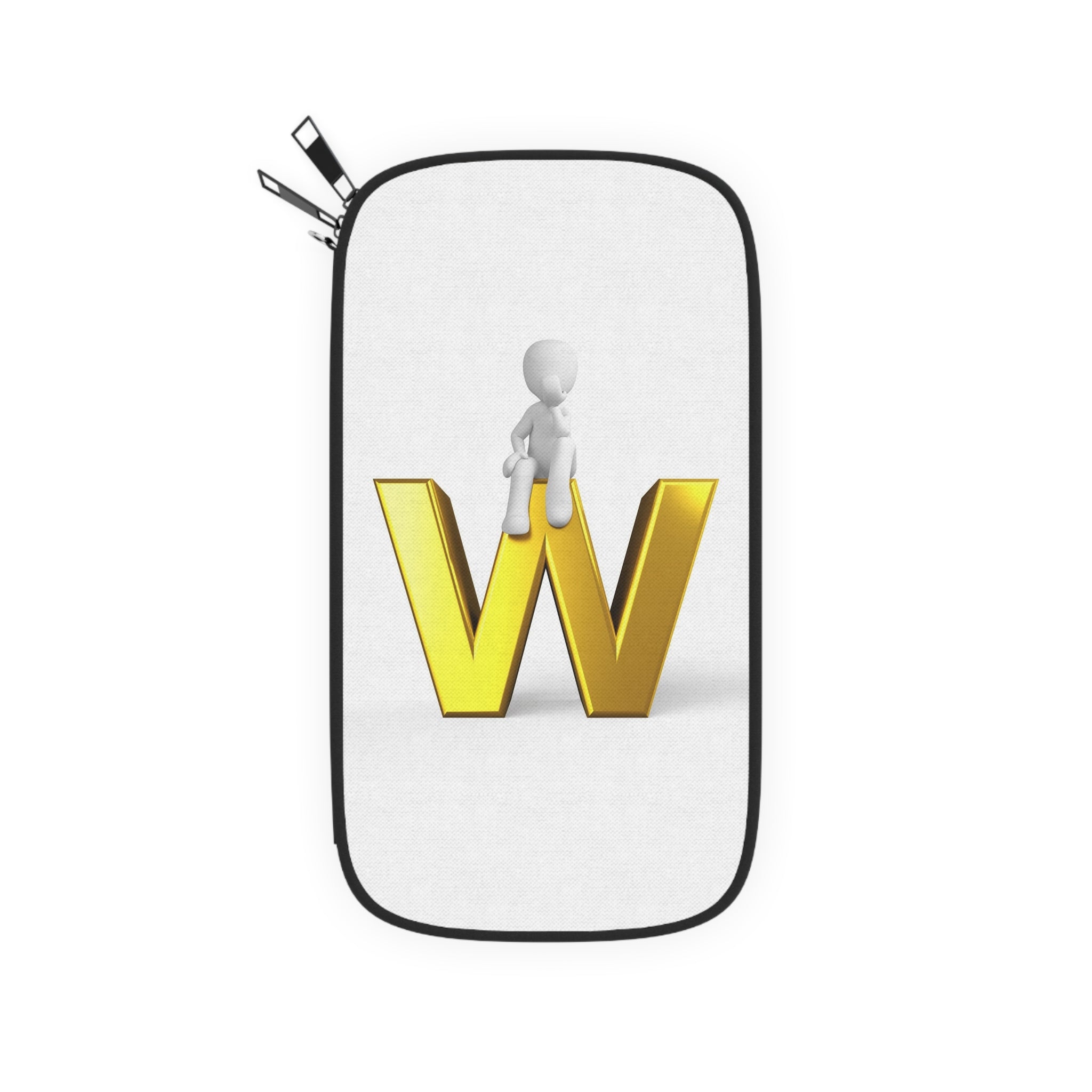 Gold Letter W with 3D Figure Passport Wallet | Monogram Initial Travel