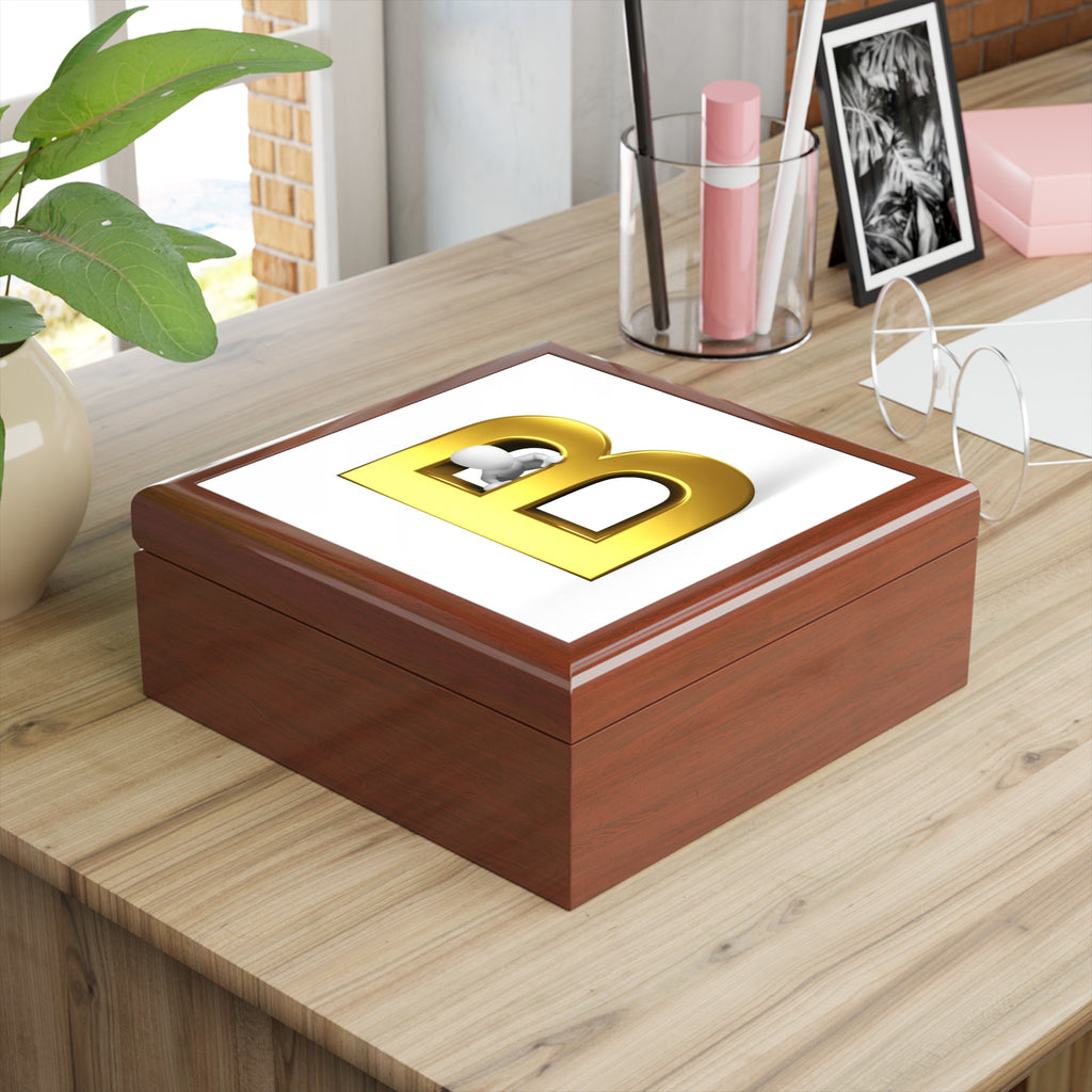 Gold Letter B Monogram Jewelry Box | Personalized Initial Keepsake