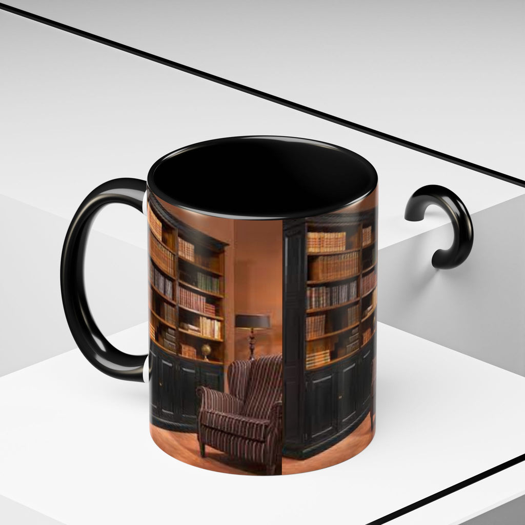 Cozy Library Bookshelf Coffee Mug | Accent Black Handle