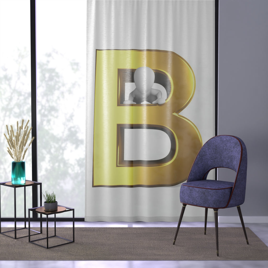 Gold Letter B Window Curtain | Monogram Initial Home Decor
