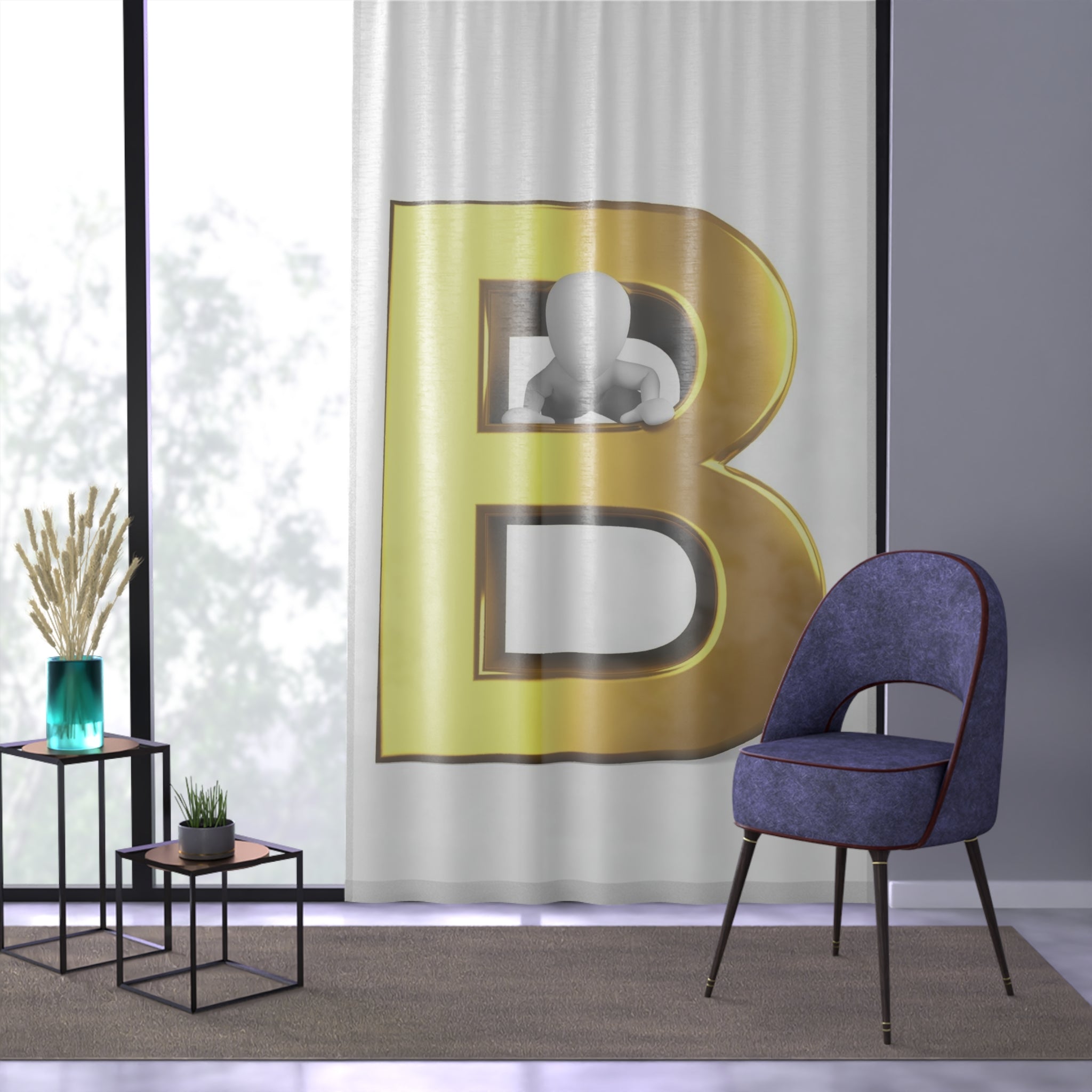 Gold Letter B Window Curtain | Monogram Initial Home Decor